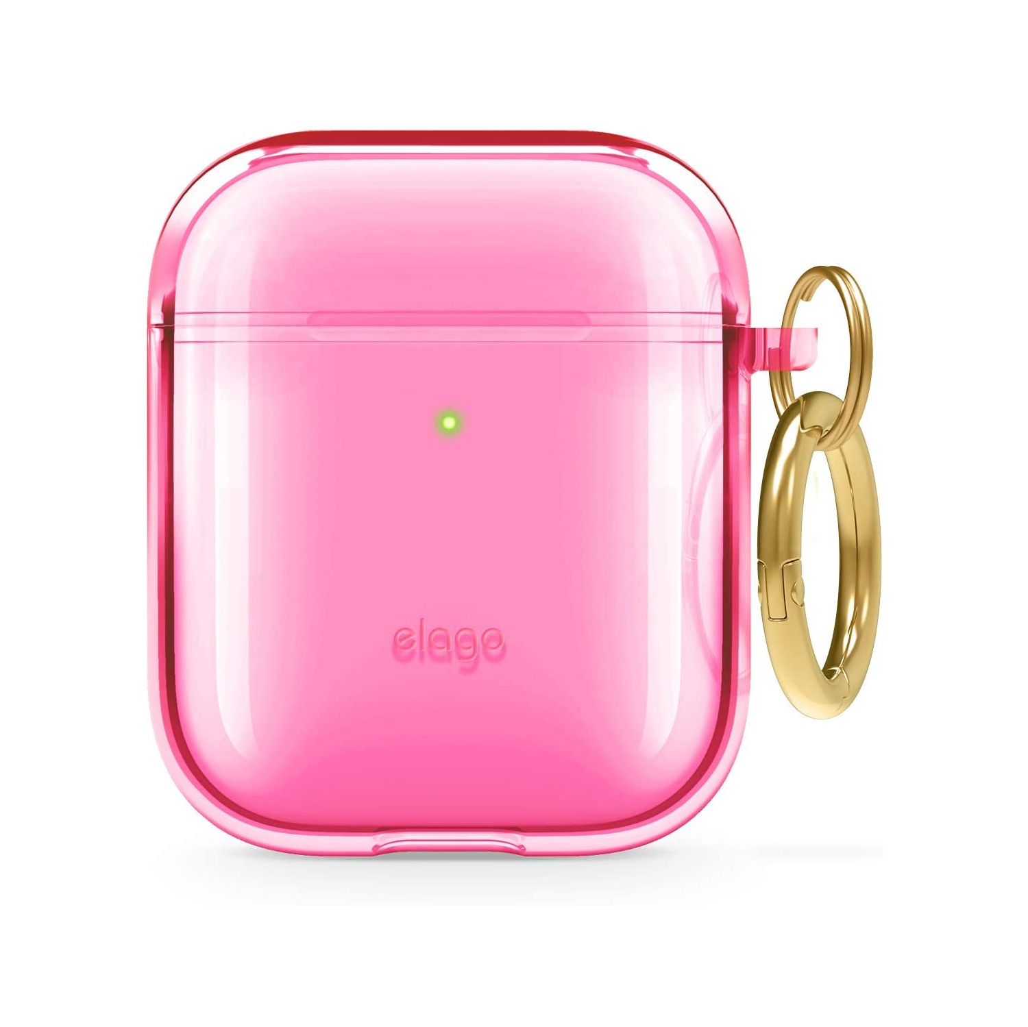 elago Clear Airpods Case with Keychain Designed for Apple Airpods 1&2 [Neon Hot Pink]