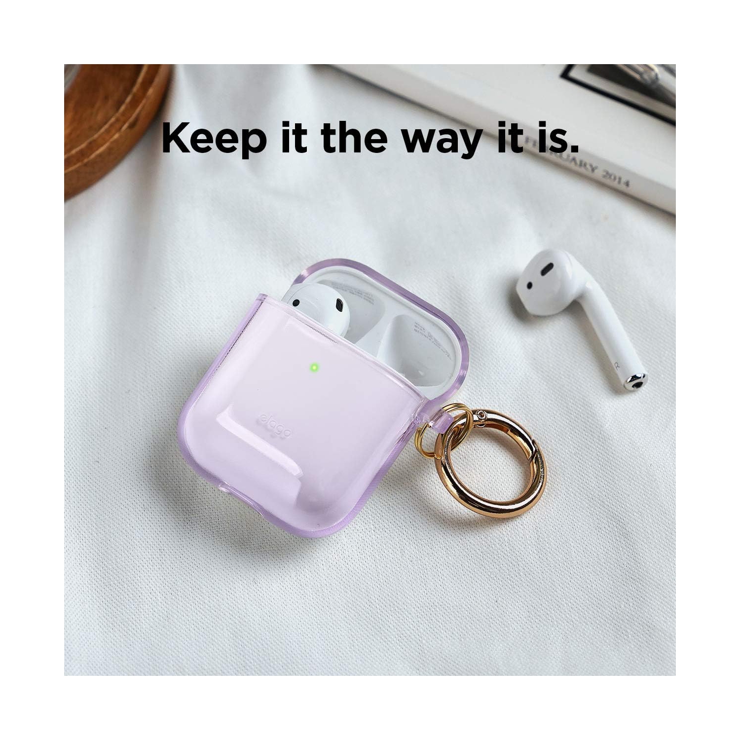 elago Clear Airpods Case with Keychain Designed for Apple Airpods 1&2 [Lavender]