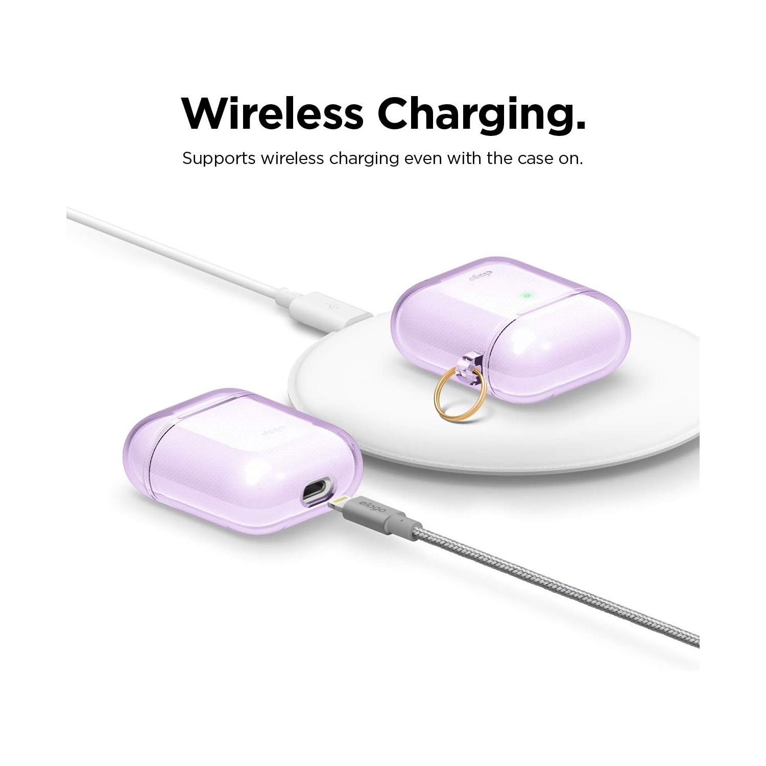 elago Clear Airpods Case with Keychain Designed for Apple Airpods 1&2 [Lavender]