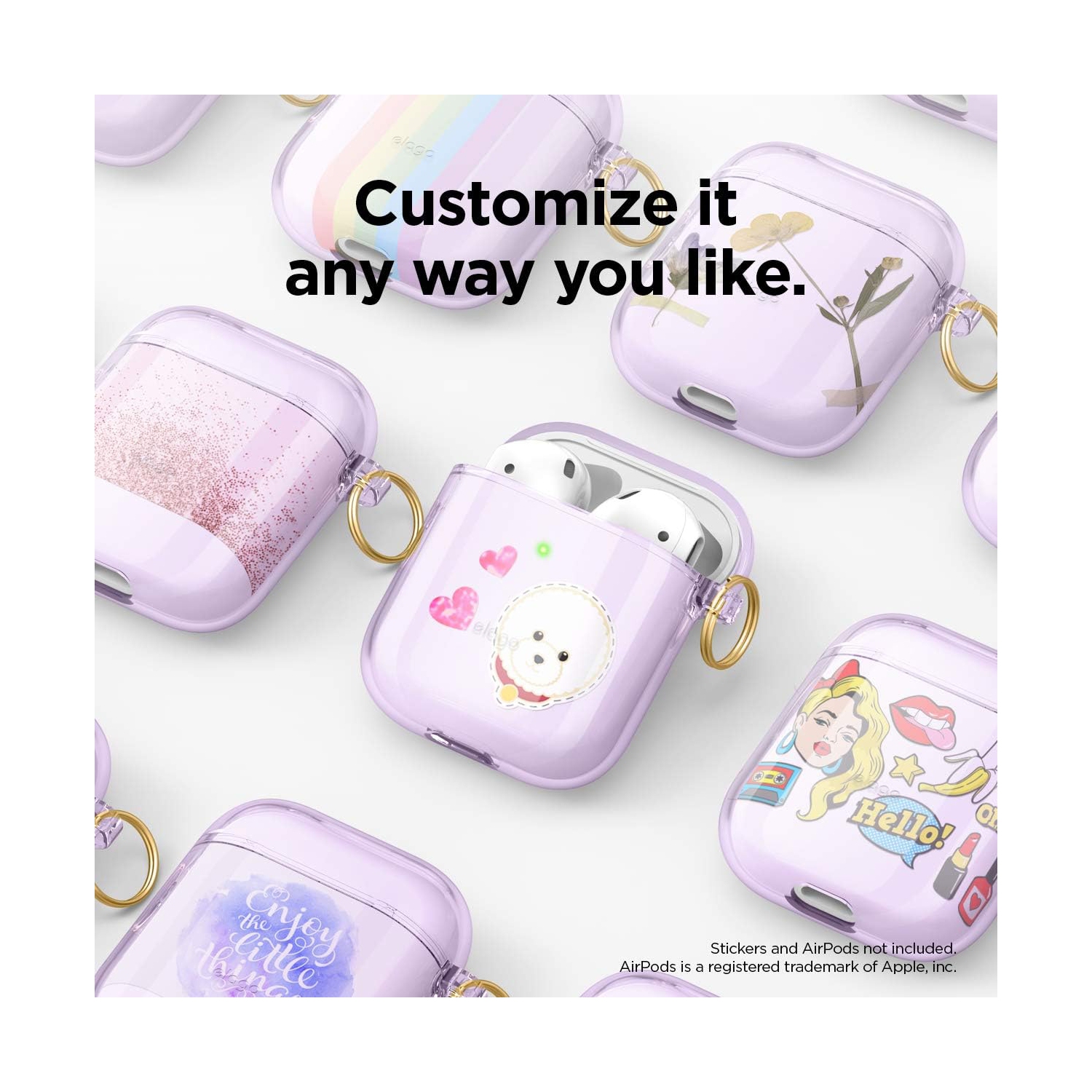 elago Clear Airpods Case with Keychain Designed for Apple Airpods 1&2 [Lavender]