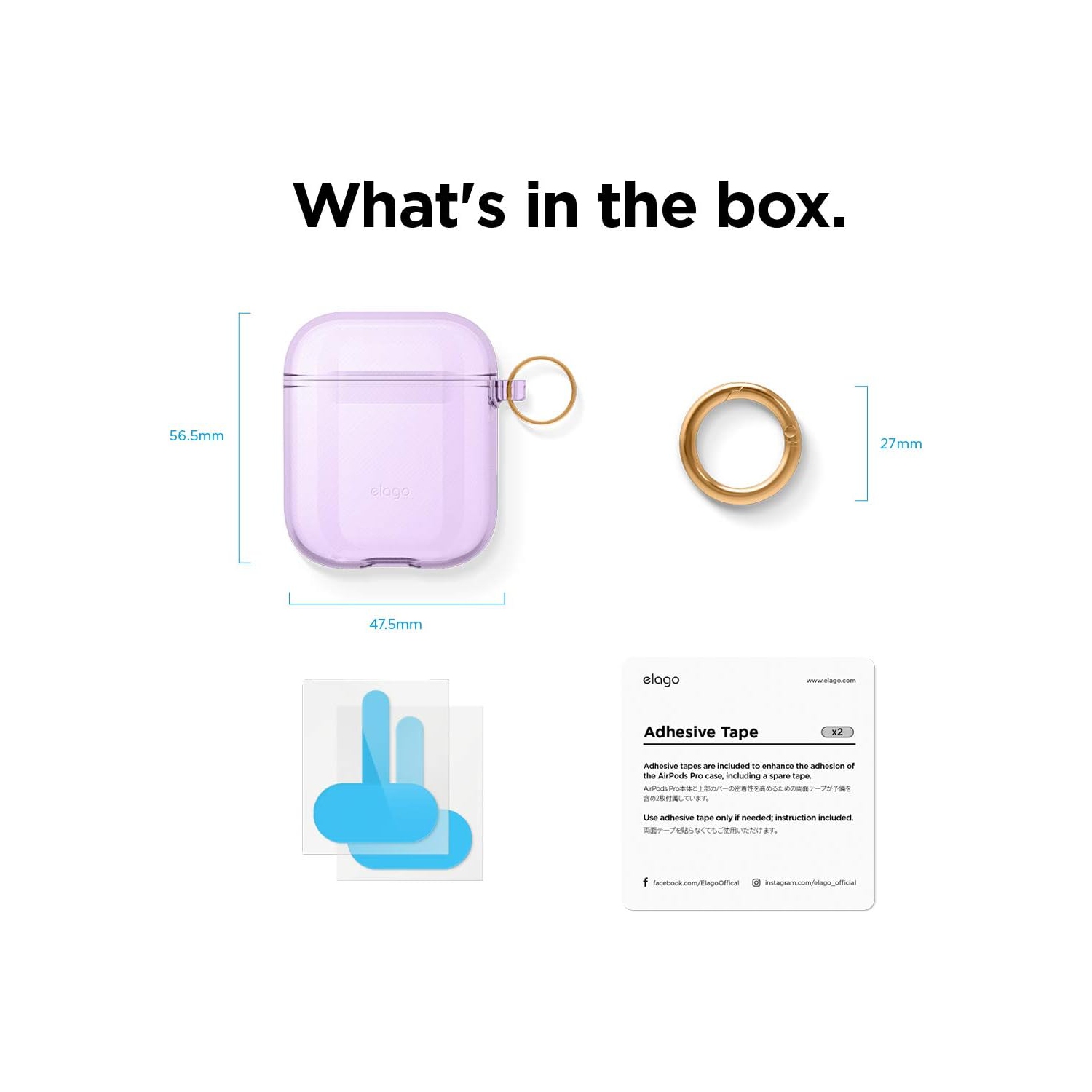 elago Clear Airpods Case with Keychain Designed for Apple Airpods 1&2 [Lavender]