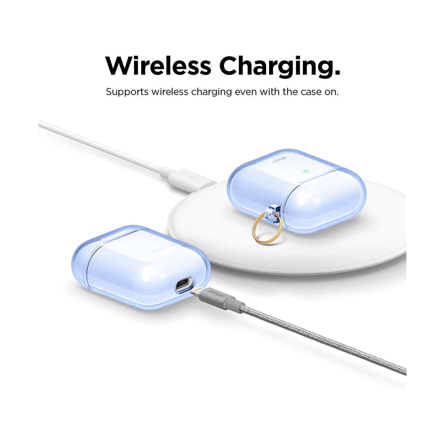 elago Clear Airpods Case with Keychain Designed for Apple Airpods 1&2 [Aqua Blue]