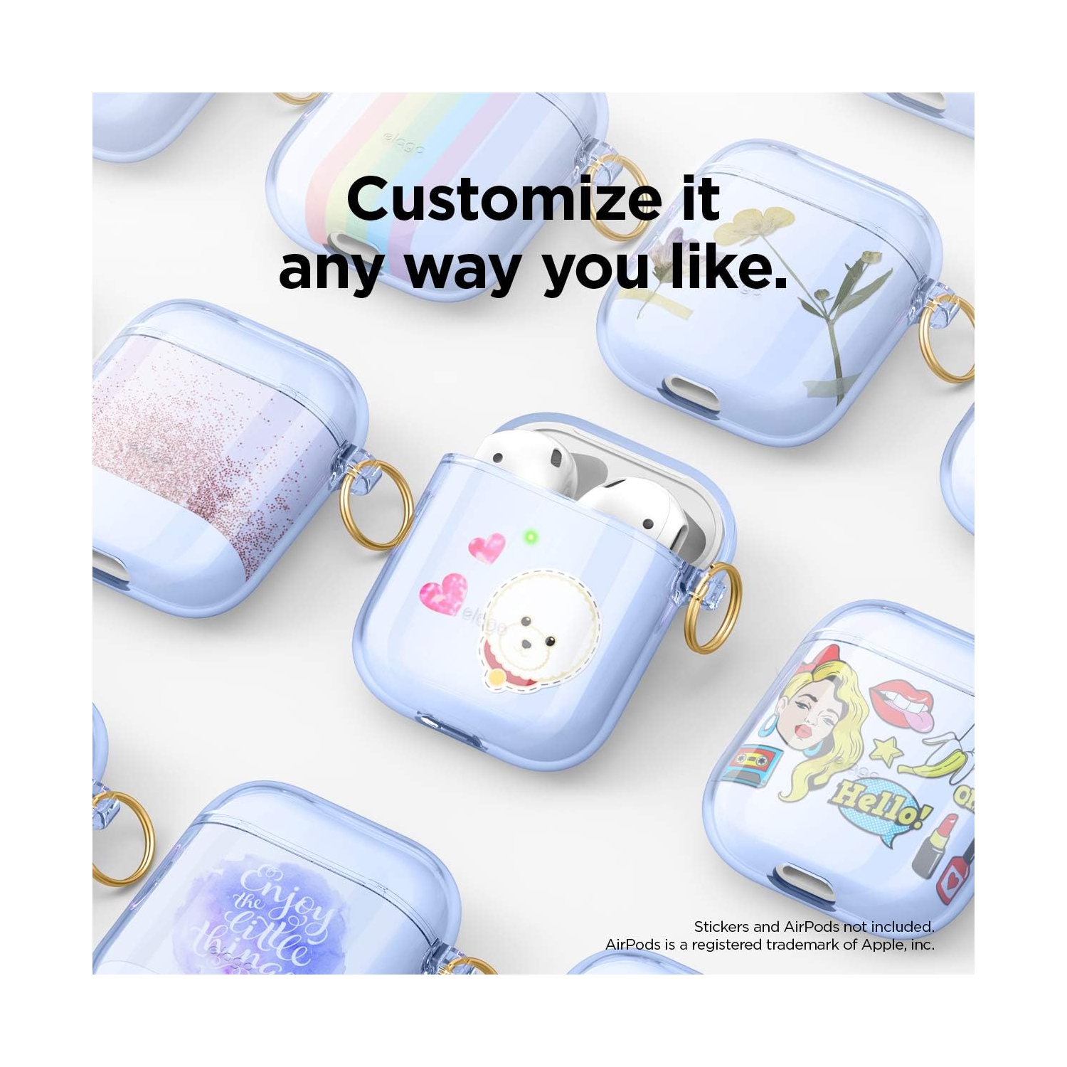 elago Clear Airpods Case with Keychain Designed for Apple Airpods 1&2 [Aqua Blue]