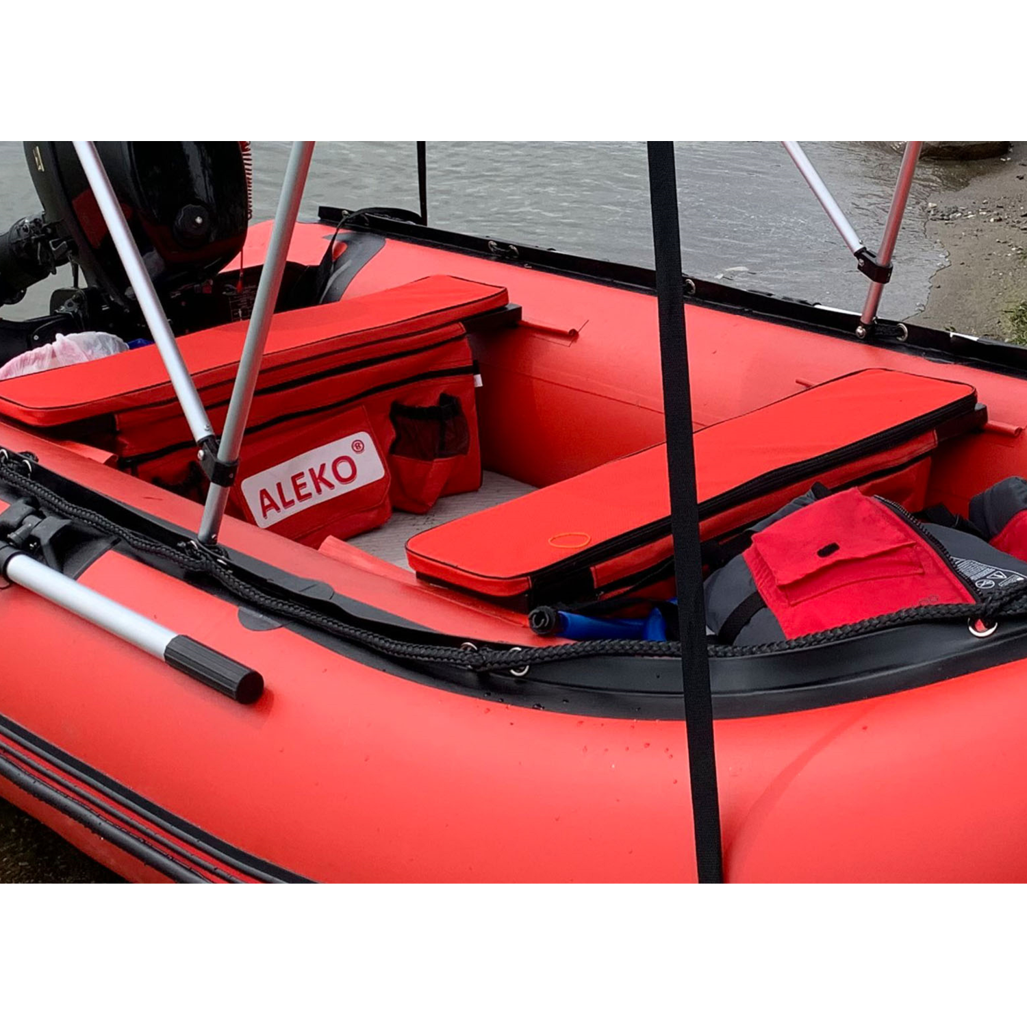 Aleko Inflatable Boat Seat Cushion 34x9 Red with Under Seat Bag