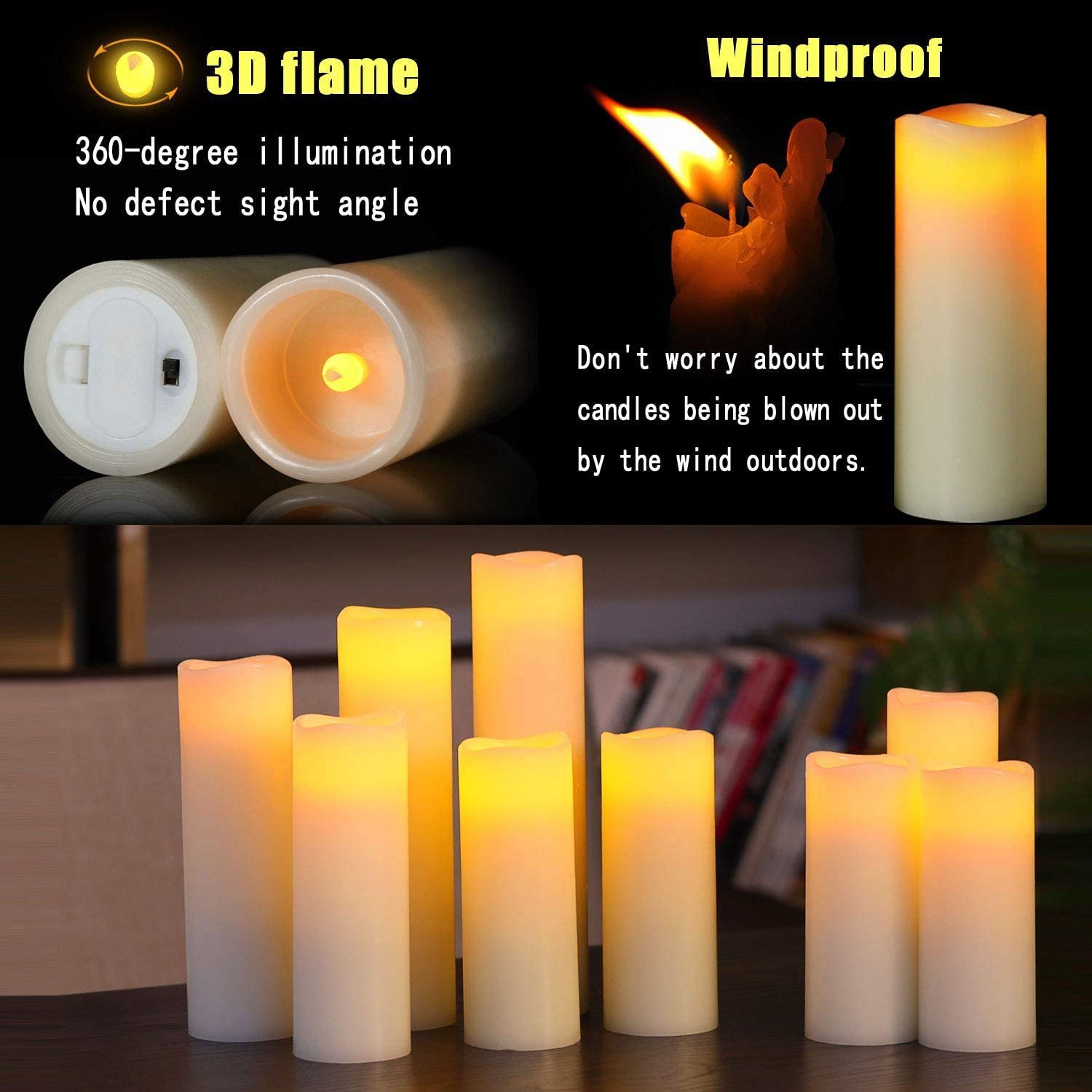 Ivory Real Wax Battery Candles with Remote Timer KUNOVA Flameless Candles TM Led Candles Set of 9 H 4 5 6 7 8 9 xD 2.2 