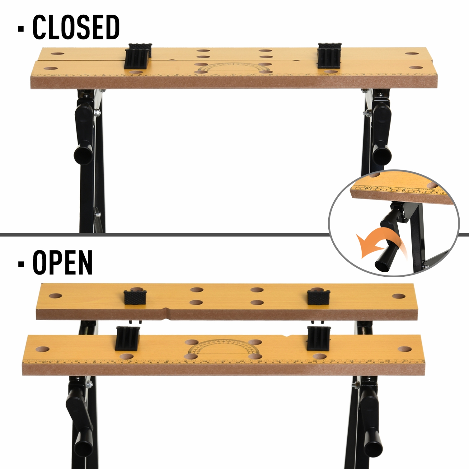 DURHAND Foldable Work Bench w/ 4 Adjustable Clamps, Carpenter Saw Table, MDF Surface, Steel Frame, Portable Work Bench 100kg/220lbs Capacity
