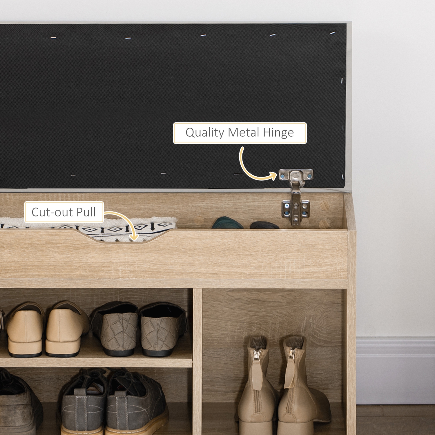 HOMCOM Shoe Bench, Entryway Bench with Padded Cushion PU Cover Hidden Storage for Hallway Living Room Bedroom, Natural