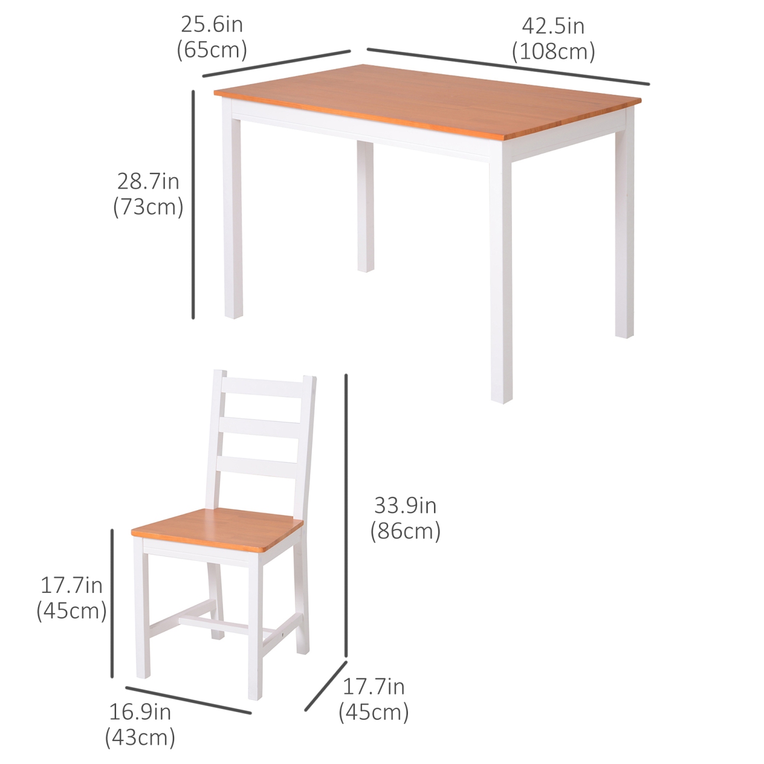 HOMCOM – Ensemble de table de salle à manger pour 4, table de cuisine 5 pièces en pin avec chaises à dossier haut, table rectangulaire et 4 chaises