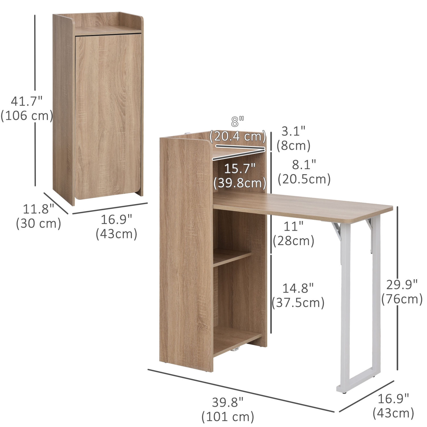 HOMCOM – Table pliante 2-en-1, table à abattant, table de salle à manger compacte avec tablette à 4 niveaux pour petits espaces, chêne