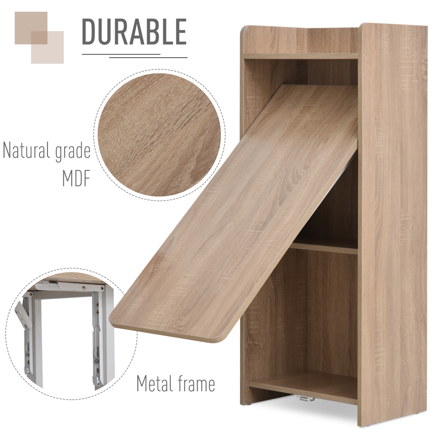 HOMCOM – Table pliante 2-en-1, table à abattant, table de salle à manger compacte avec tablette à 4 niveaux pour petits espaces, chêne