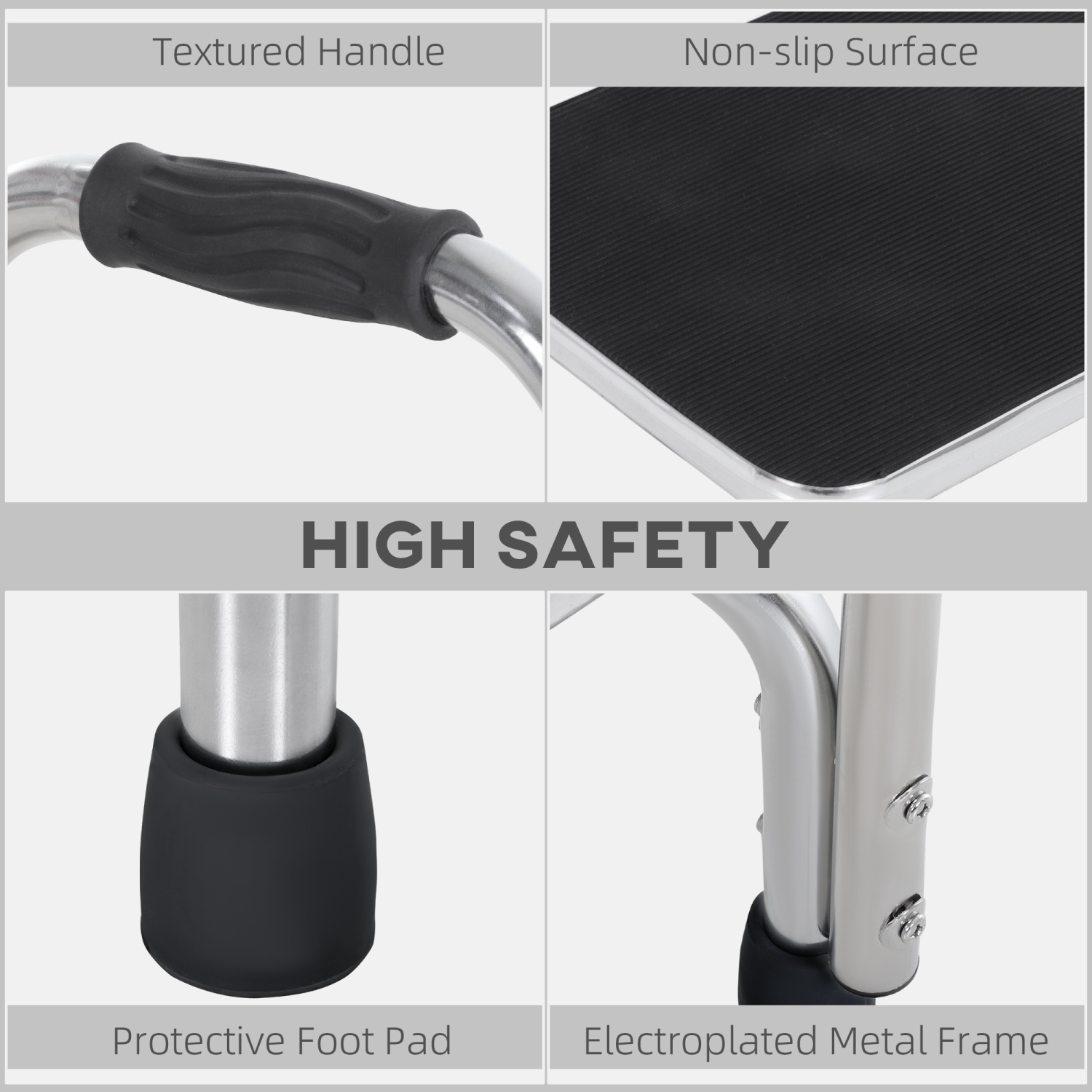 Tabouret-escabeau avec poignée pour adultes et aînés de HOMCOM, tabouret-escabeau en métal robuste pour personnes âgées, tabouret portatif