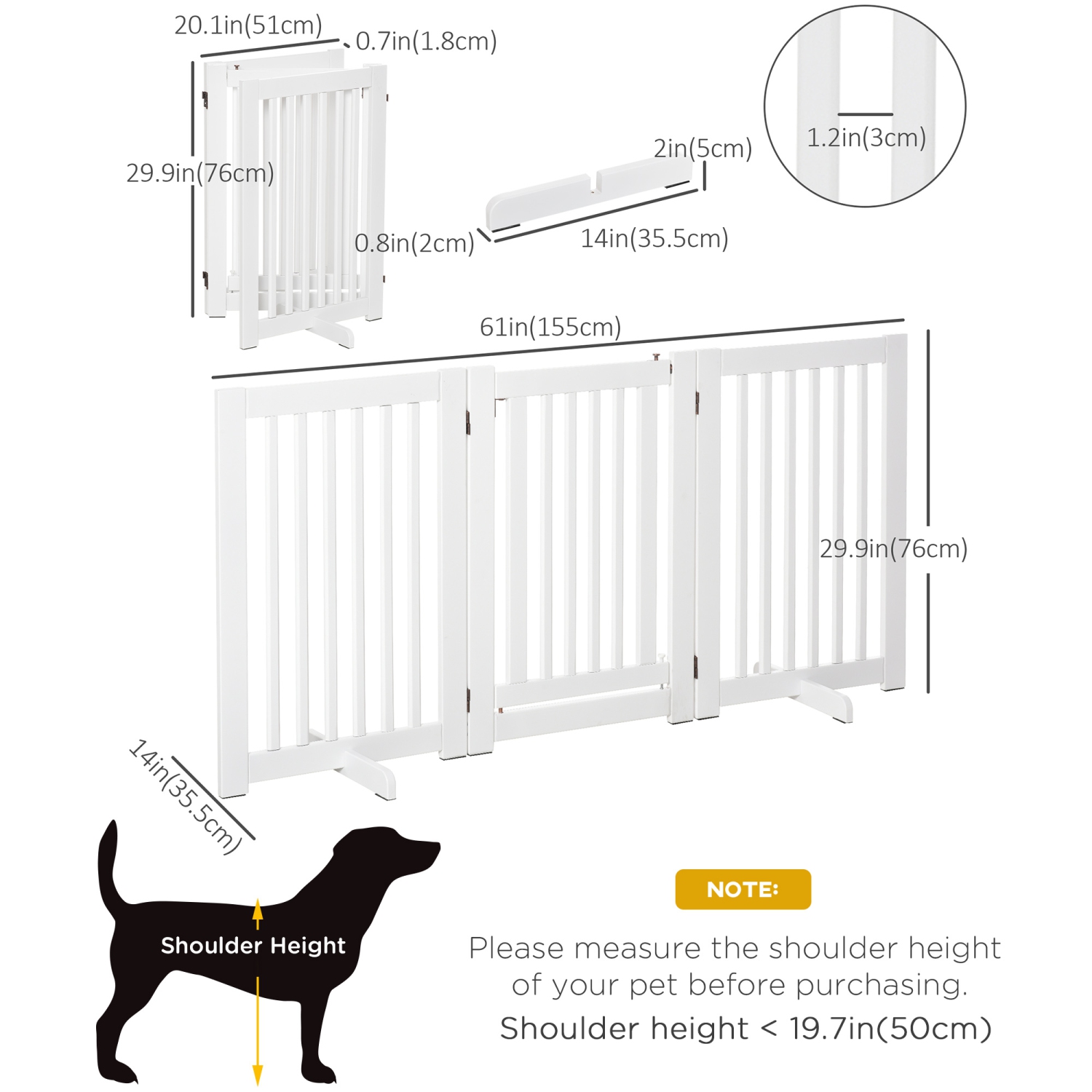 PawHut 3 Panel Pet Gate Wooden Foldable Dog Fence Indoor Free