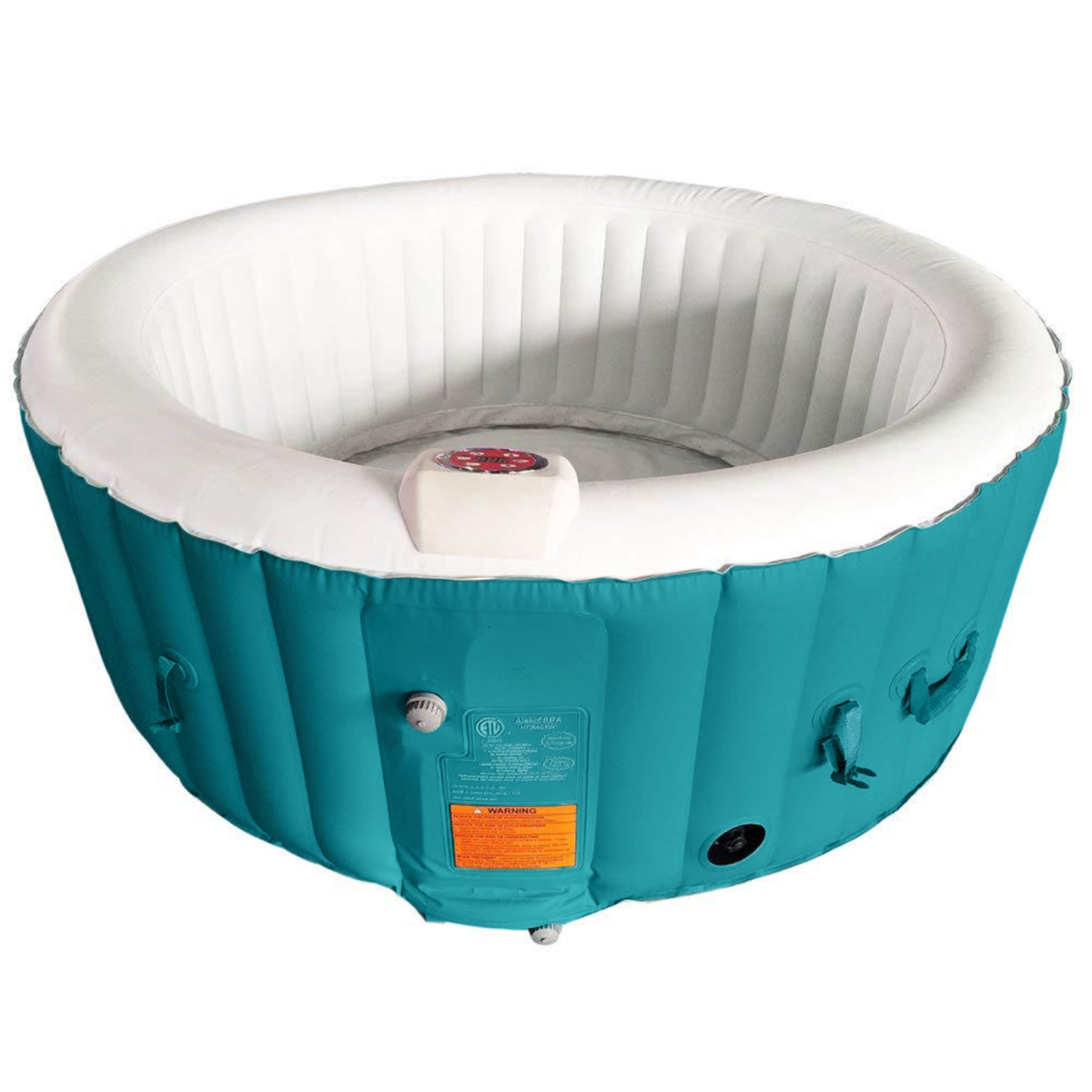 Spa gonflable rond avec couvercle HTIR4GRW d’ALEKO - 4 personnes - 210 gallons - Bleu clair et blanc