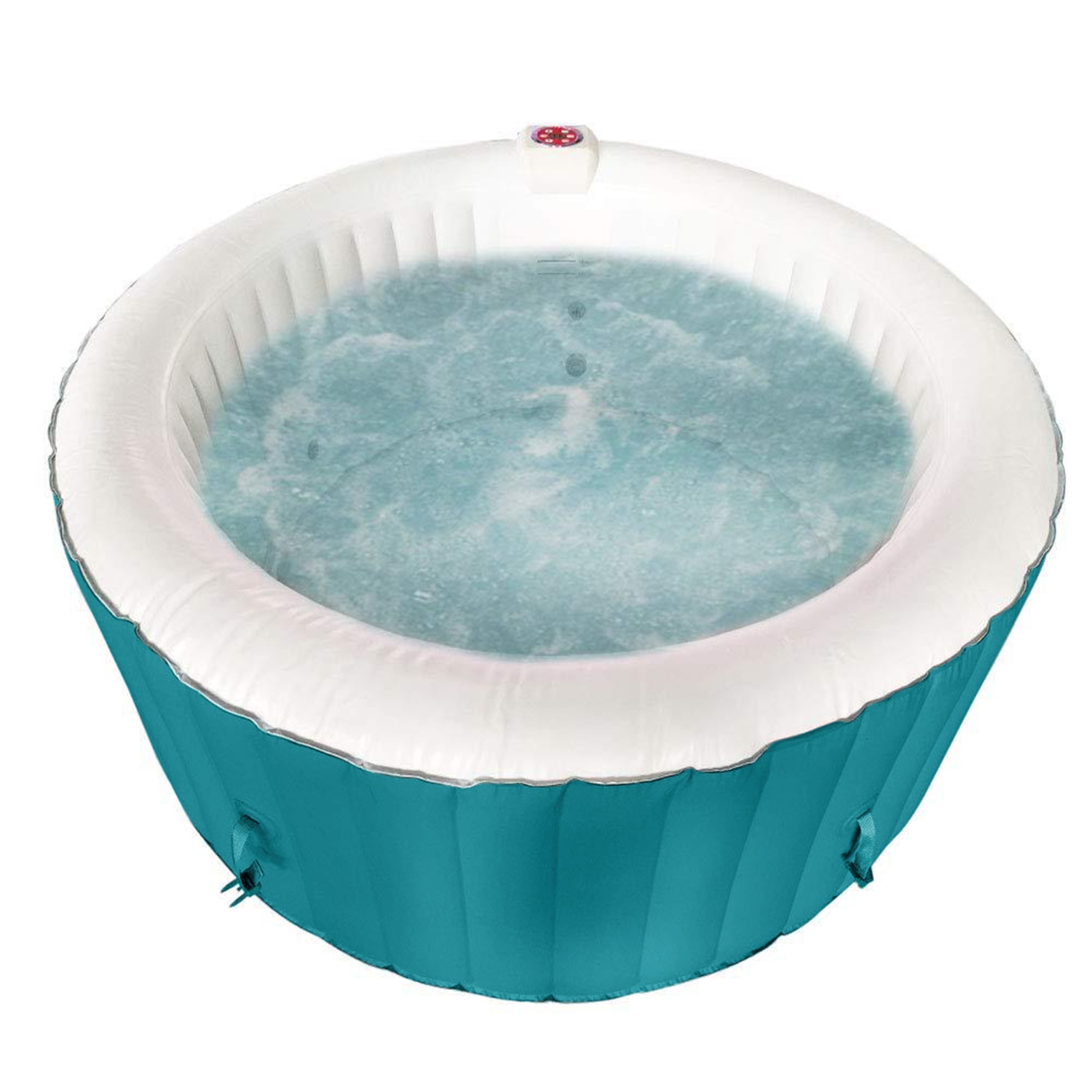 Spa gonflable rond avec couvercle HTIR4GRW d’ALEKO - 4 personnes - 210 gallons - Bleu clair et blanc