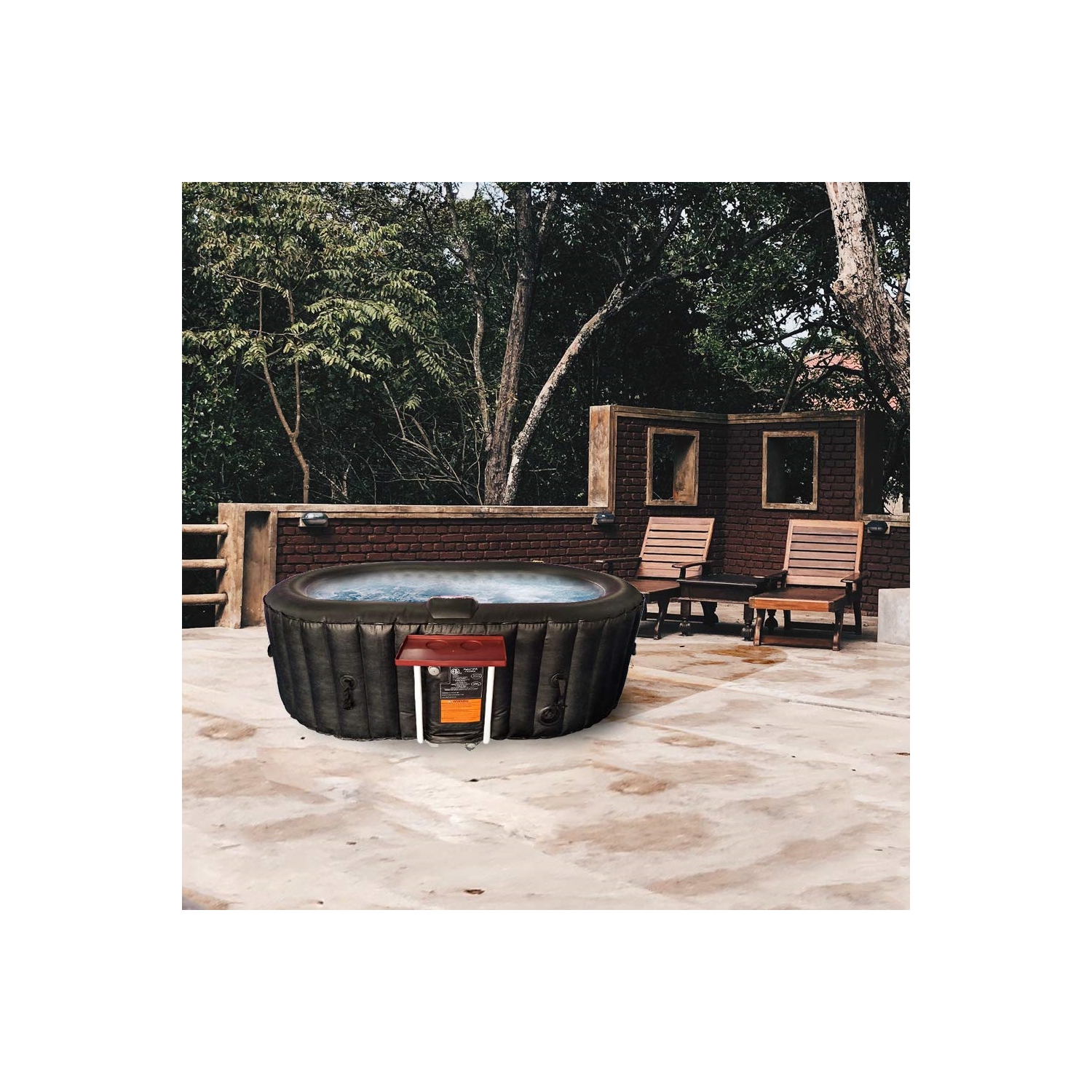 ALEKO HTIO2BKBK Oval Inflatable Jetted Hot Tub with Drink Tray and Cover - 2 Person - 145 Gallon - Black