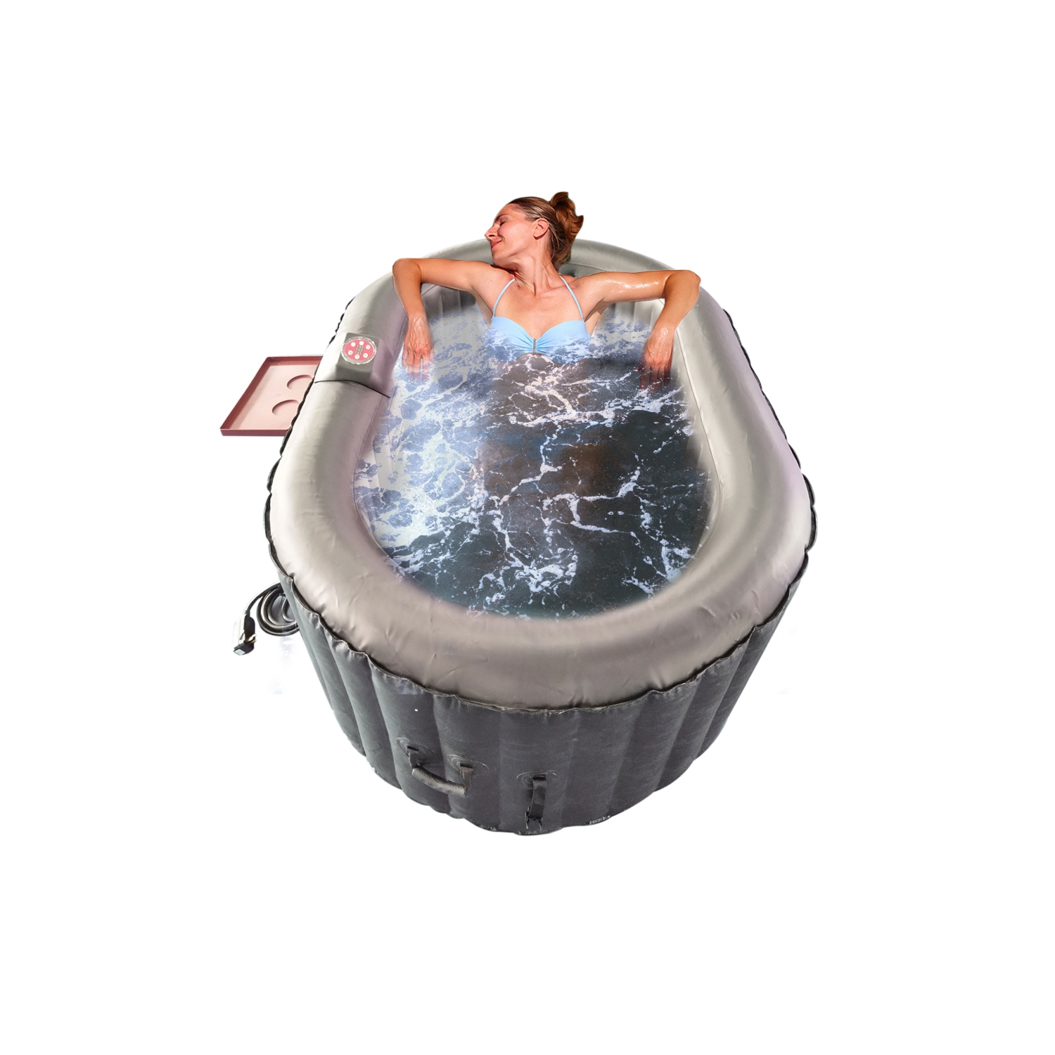ALEKO HTIO2BKBK Oval Inflatable Jetted Hot Tub with Drink Tray and Cover - 2 Person - 145 Gallon - Black