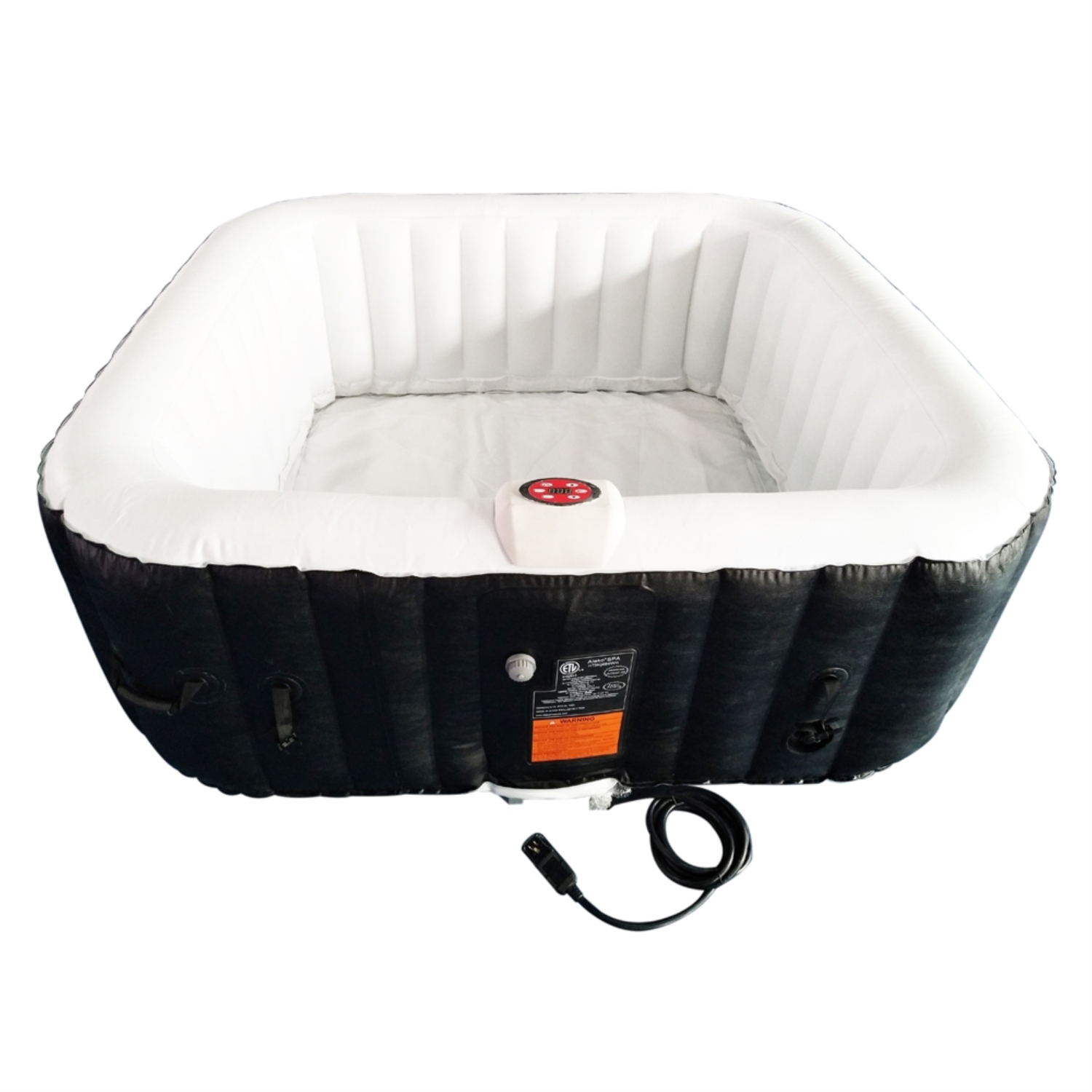 Spa gonflable carré avec couvercle HTISQ4BKWH d’ALEKO - 4 personnes - 160 gallons - Noir et blanc