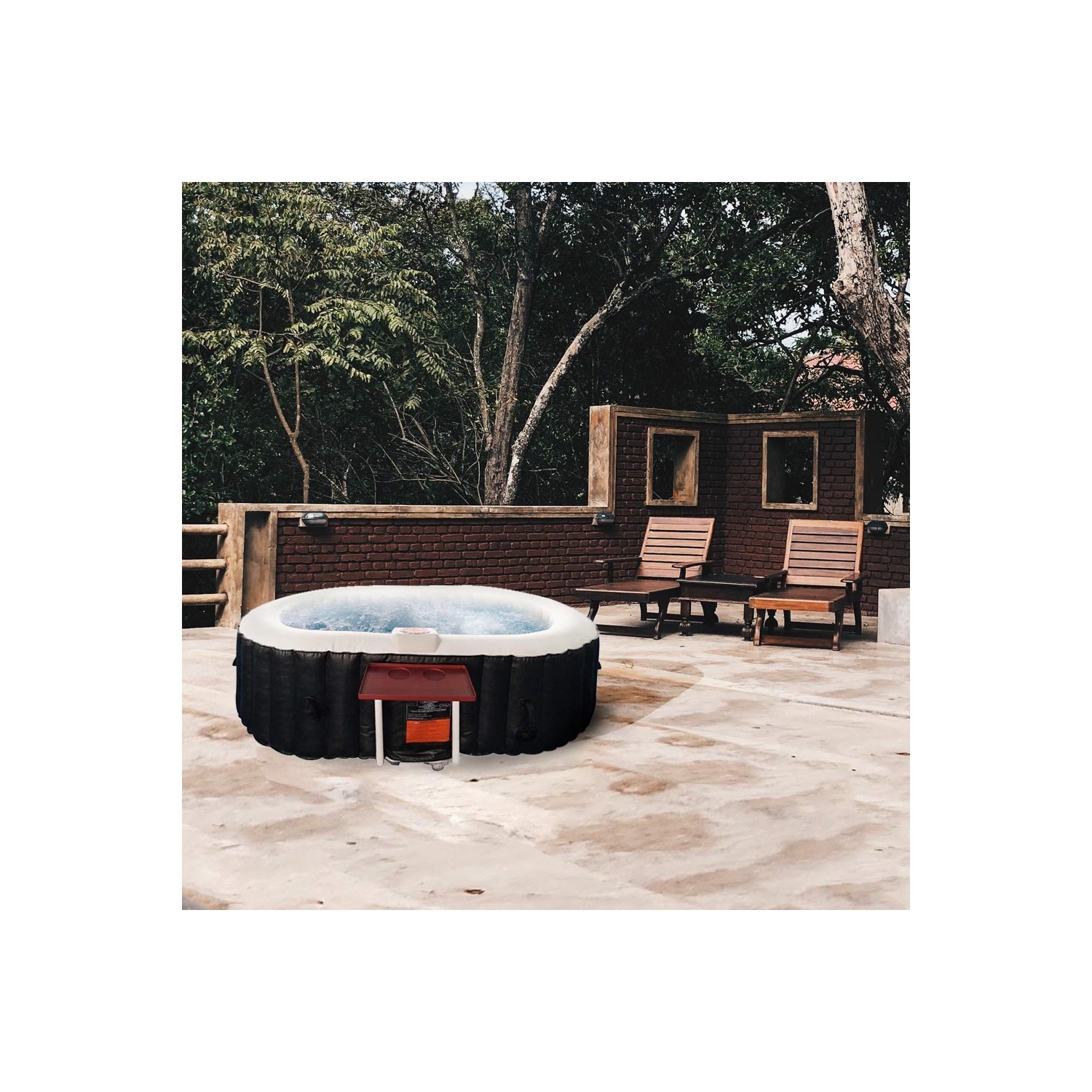ALEKO HTIO2BKW Oval Inflatable Jetted Hot Tub with Drink Tray and Cover - 2 Person - 145 Gallon - Black and White
