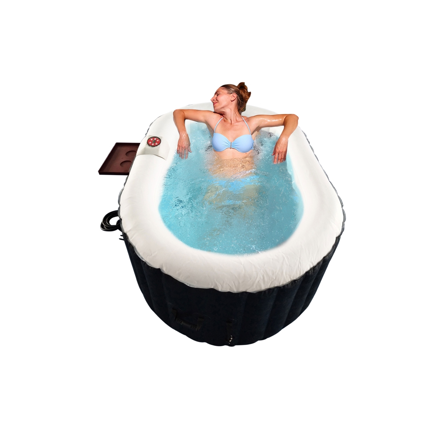 ALEKO HTIO2BKW Oval Inflatable Jetted Hot Tub with Drink Tray and Cover - 2 Person - 145 Gallon - Black and White