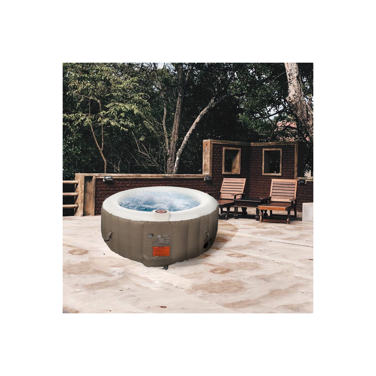 Spa gonflable rond avec couvercle HTIR6BRW d’ALEKO - 6 personnes - 265 gallons - Brun et blanc