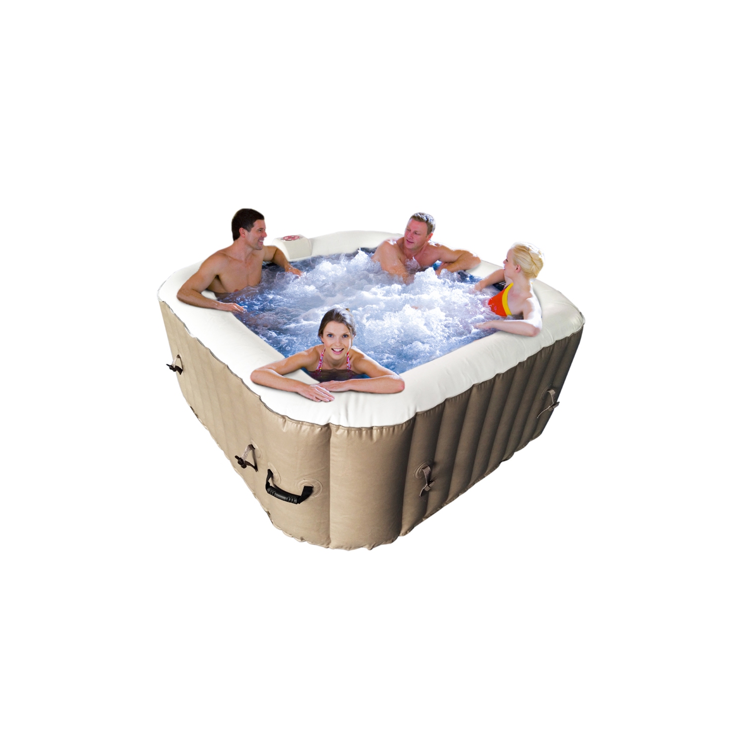 Spa gonflable carré avec couvercle HTISQ4BR d’ALEKO - 4 personnes - 160 gallons - Brun