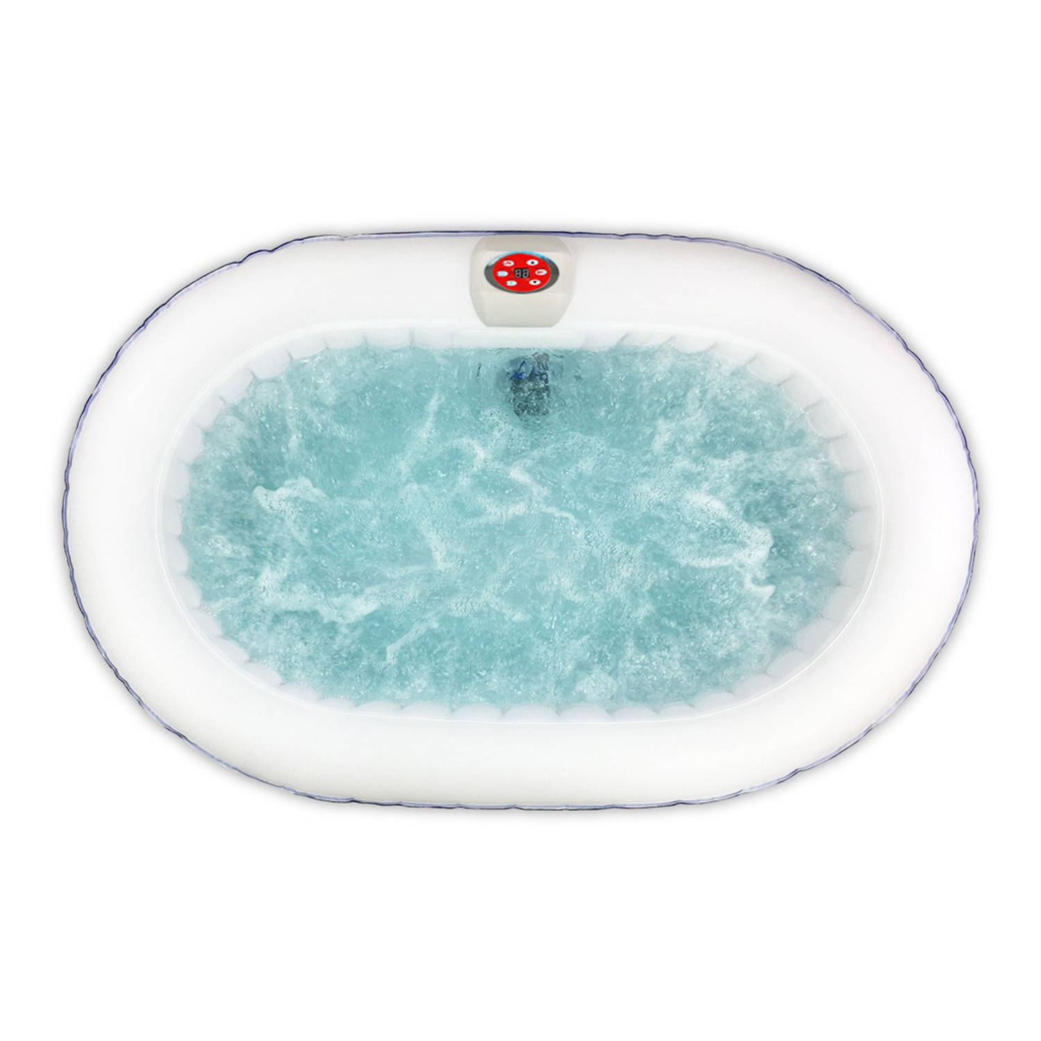 ALEKO HTIO2BLD Oval Inflatable Jetted Hot Tub with Drink Tray and Cover - 2 Person - 145 Gallon - Dark Blue