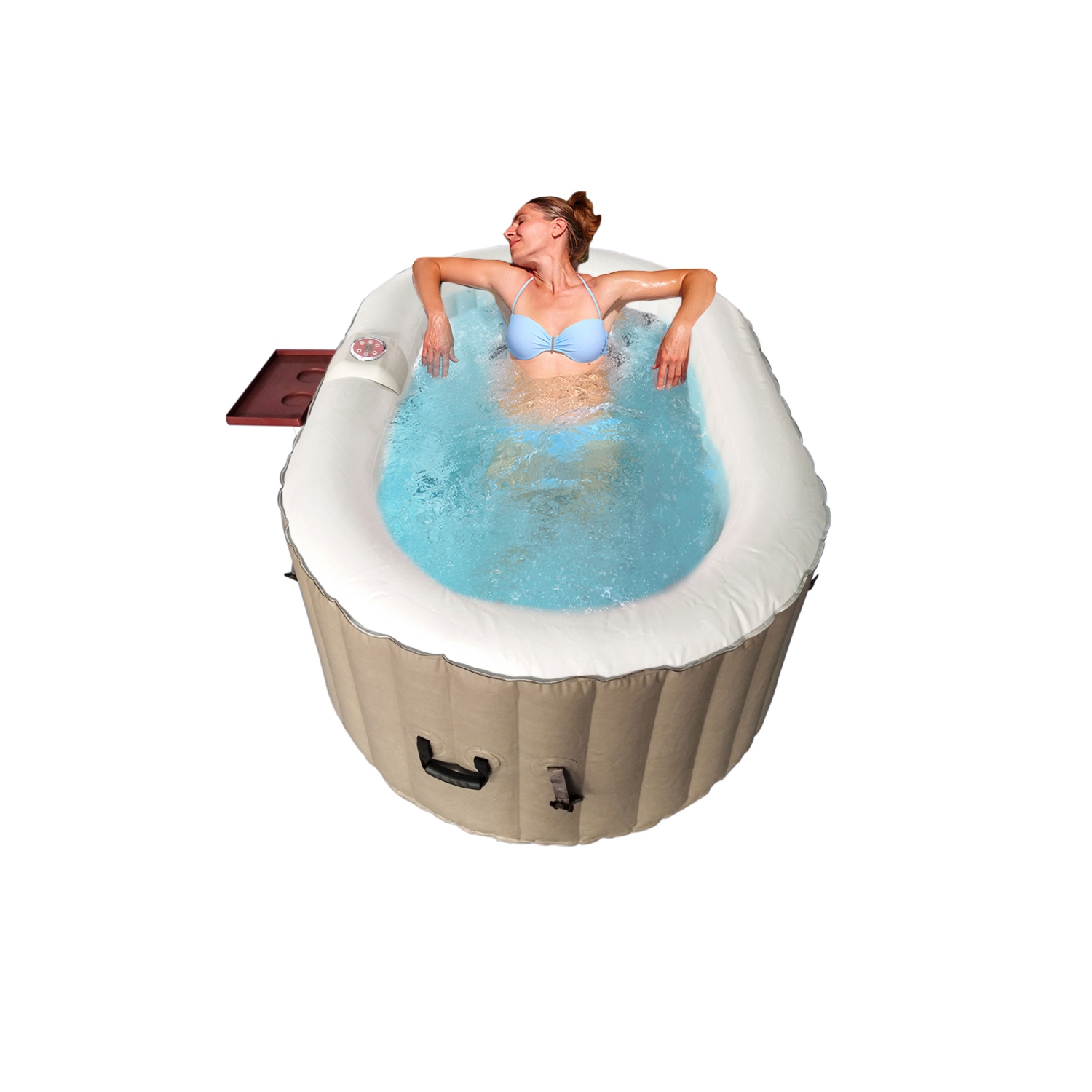 Spa gonflable ovale à jets HTIO2BRWH avec plateau et couvercle d’ALEKO - 2 personnes - 145 gallons - Brun et blanc