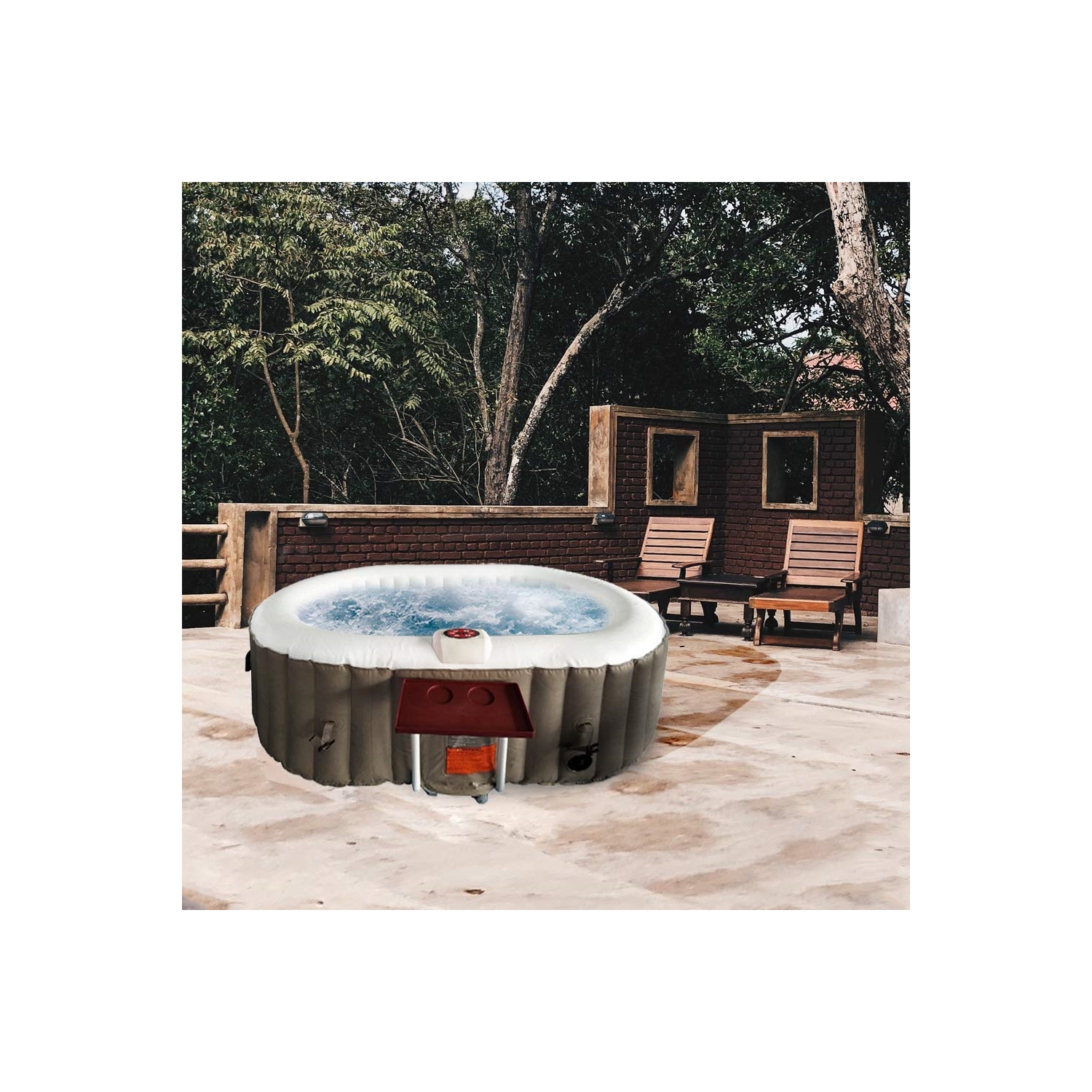 Spa gonflable ovale à jets HTIO2BRWH avec plateau et couvercle d’ALEKO - 2 personnes - 145 gallons - Brun et blanc