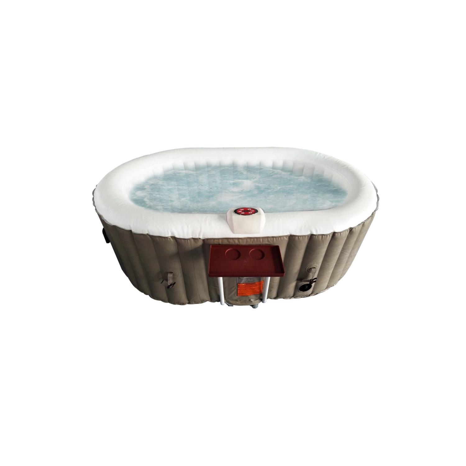 Spa gonflable ovale à jets HTIO2BRWH avec plateau et couvercle d’ALEKO - 2 personnes - 145 gallons - Brun et blanc
