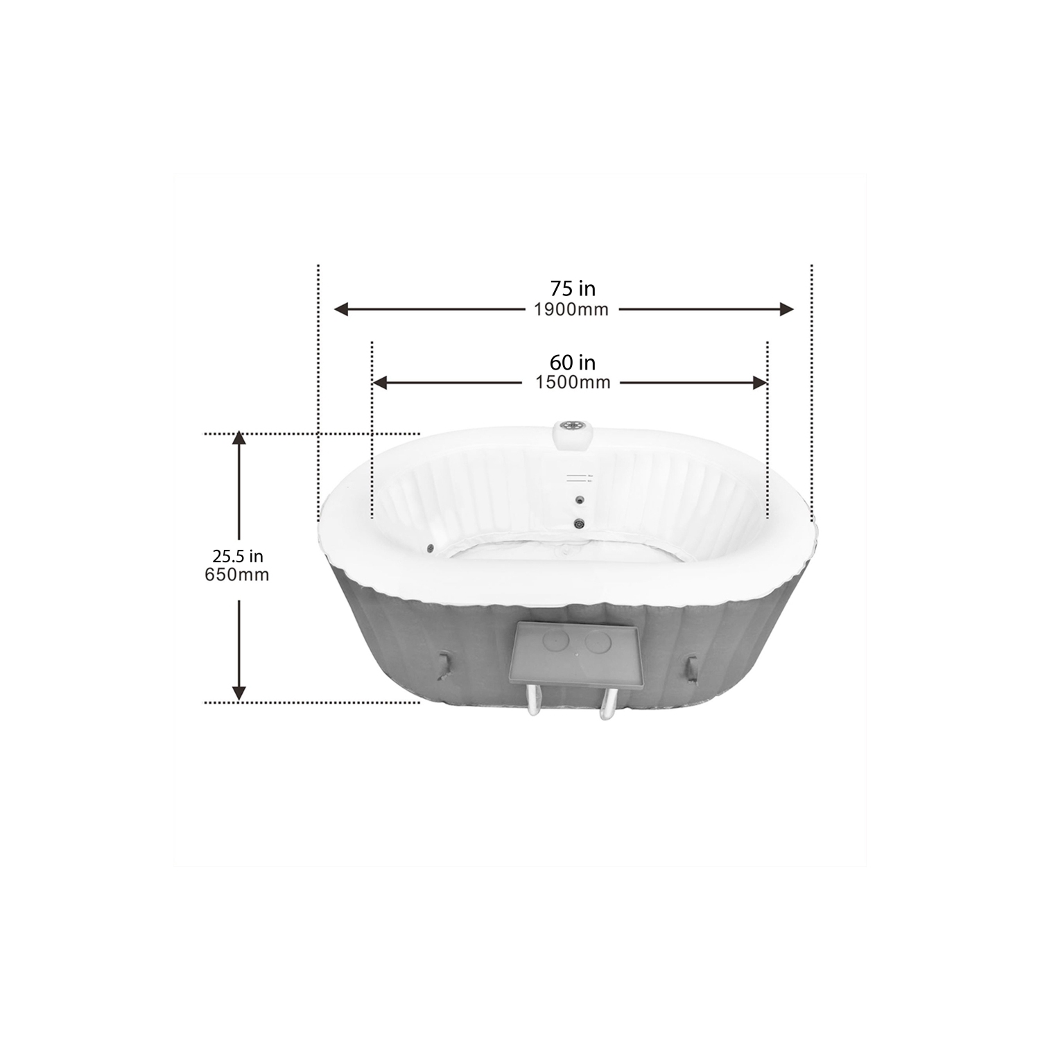 Spa gonflable ovale à jets HTIO2BRWH avec plateau et couvercle d’ALEKO - 2 personnes - 145 gallons - Brun et blanc