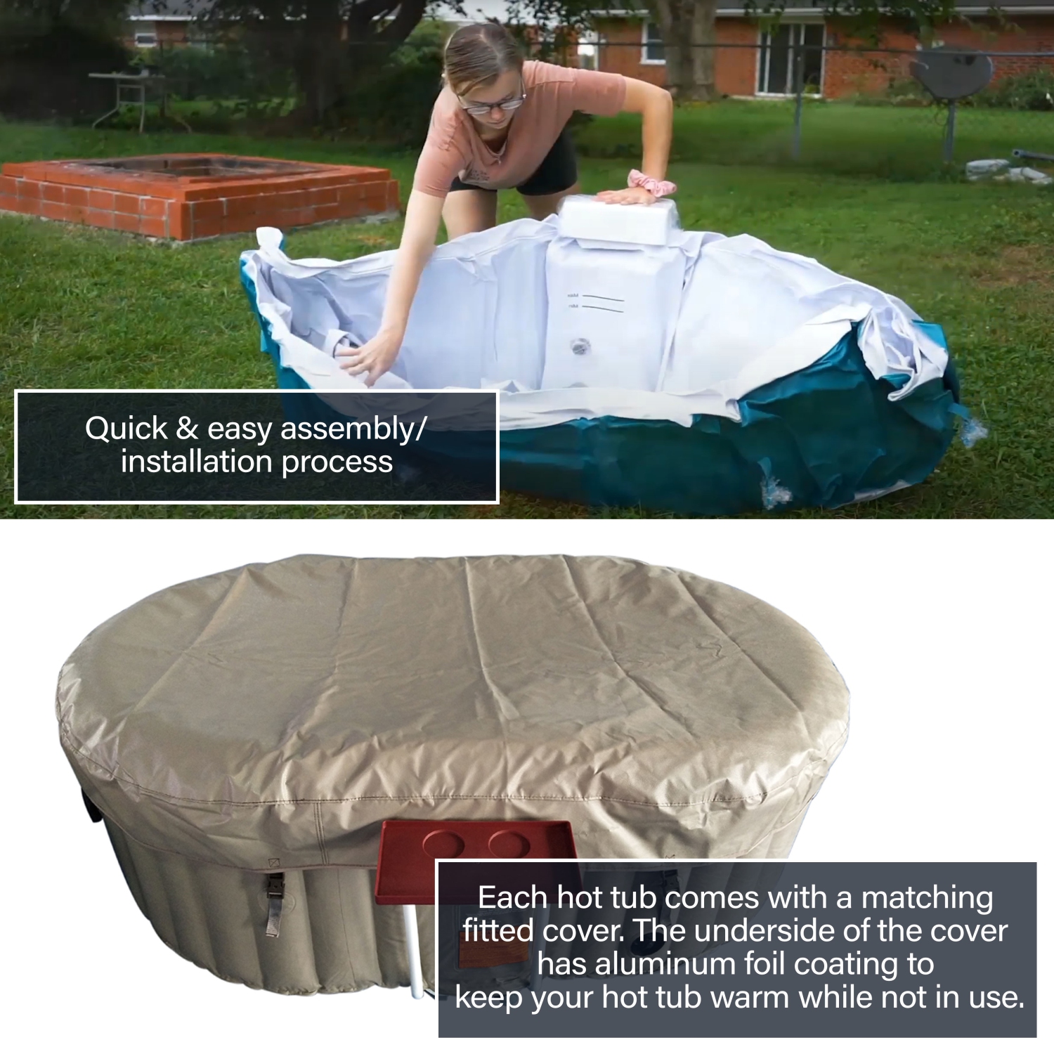 Spa gonflable ovale à jets HTIO2BRWH avec plateau et couvercle d’ALEKO - 2 personnes - 145 gallons - Brun et blanc