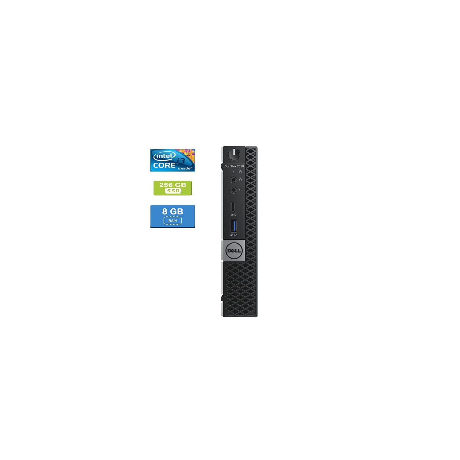 Refurbished - DELL 7050 MICRO Intel Core i3-7100T 3.40 GHz, 8GB, 256GB SSD, Win 10 Pro