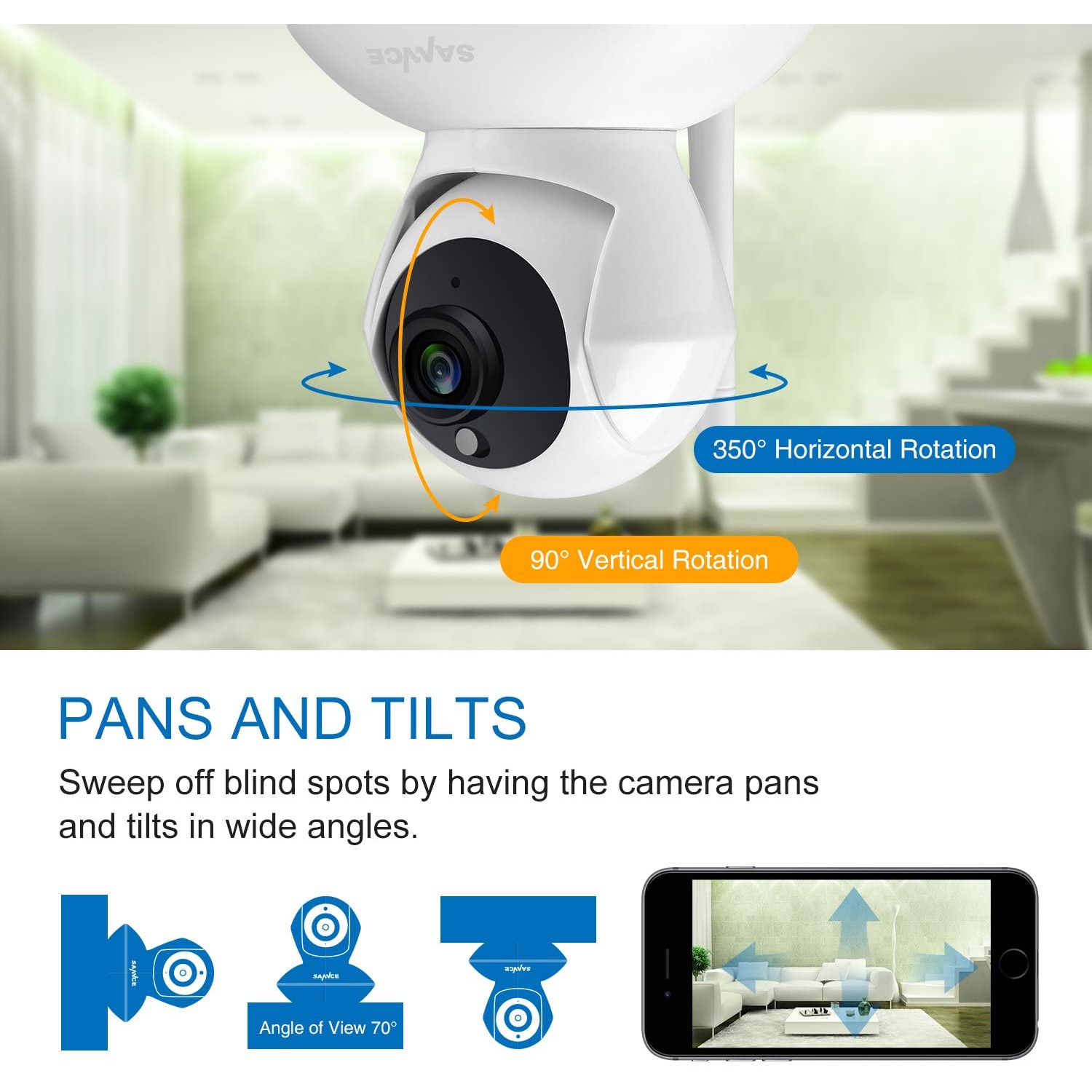 HD Dôme Caméra de Surveillance IP Caméra WiFi Sécurité Intérieur Détection