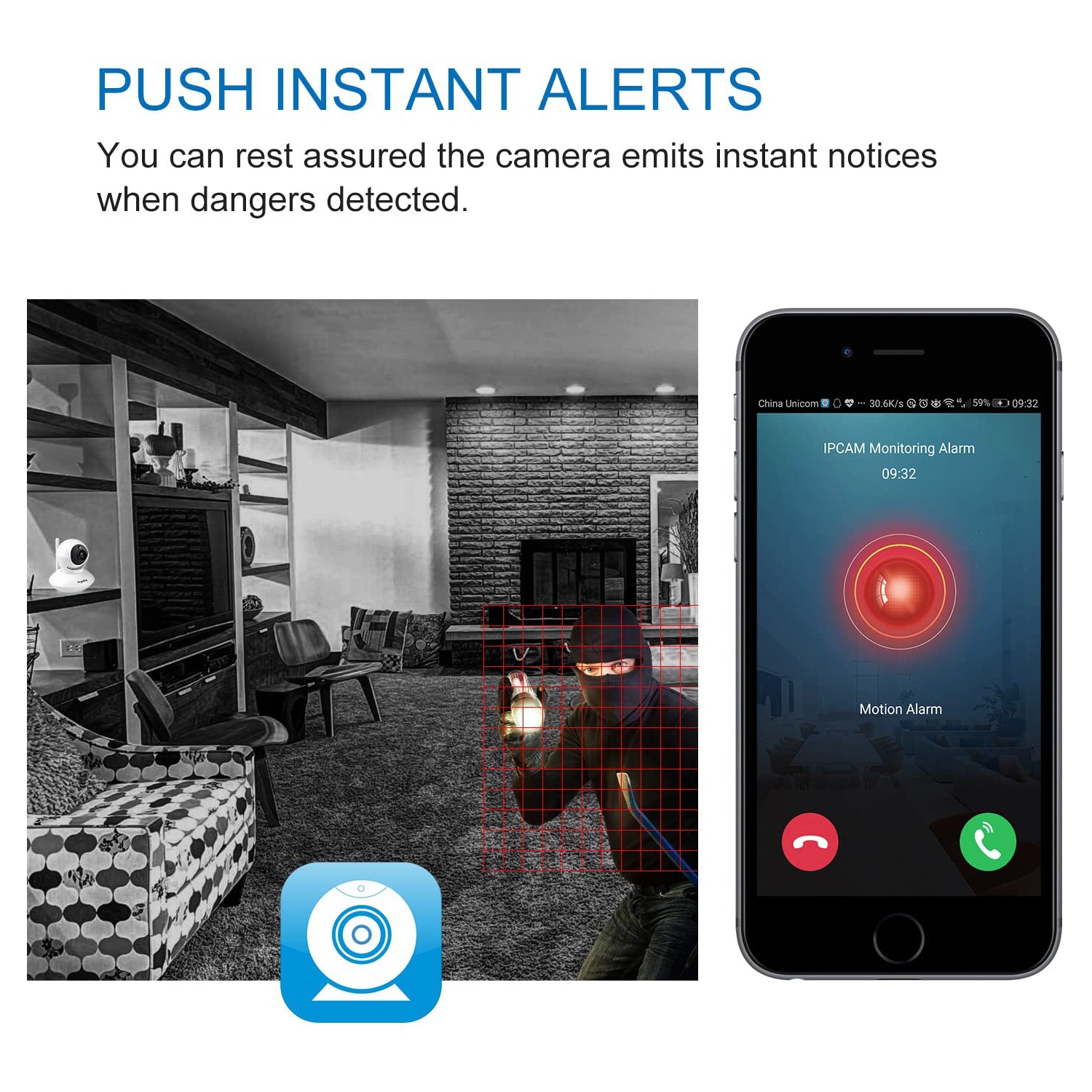 HD Dôme Caméra de Surveillance IP Caméra WiFi Sécurité Intérieur Détection