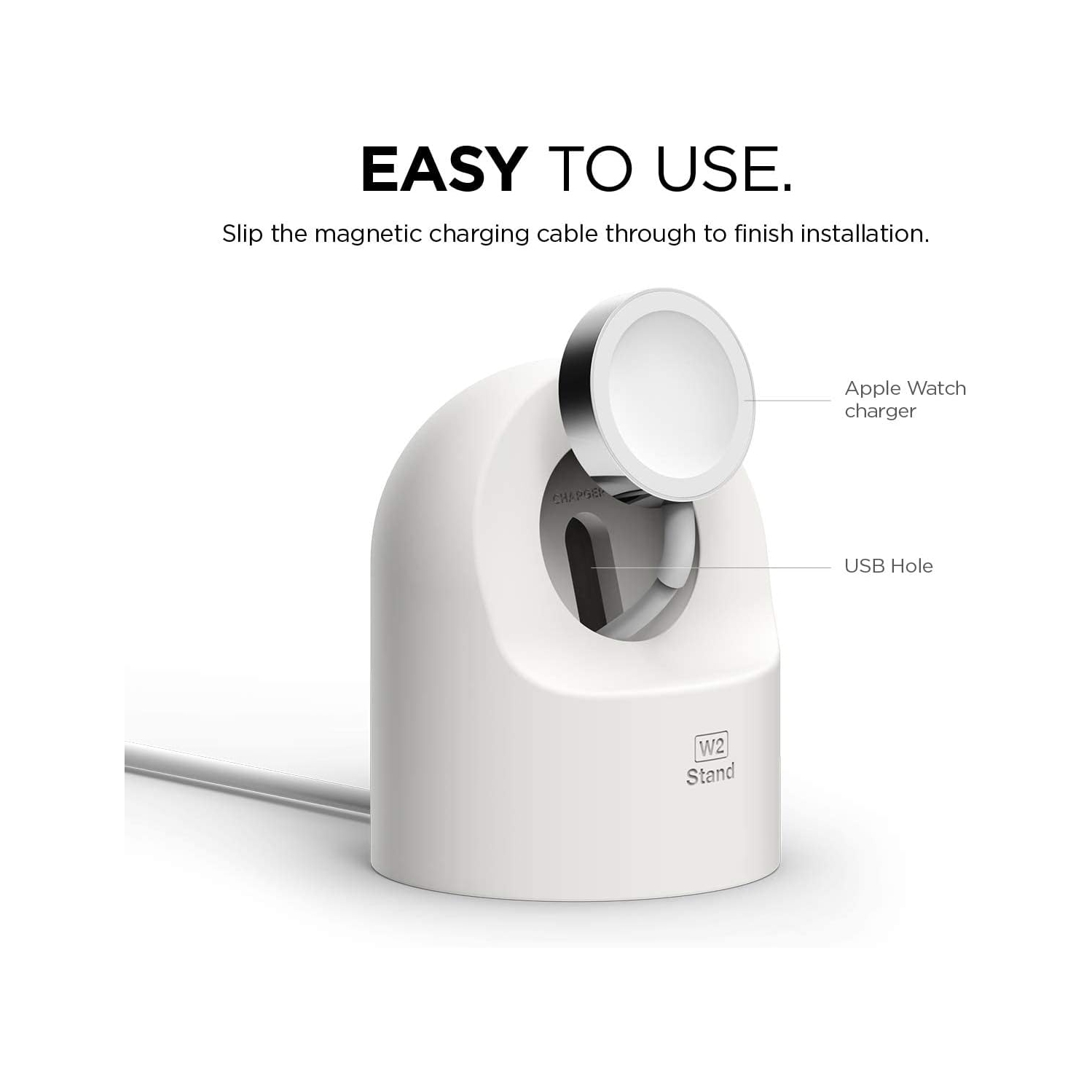 elgo W2 Station de Charge [Blanc] - Compatible avec Toutes les Séries d'Apple Watch et Mode Table de Nuit