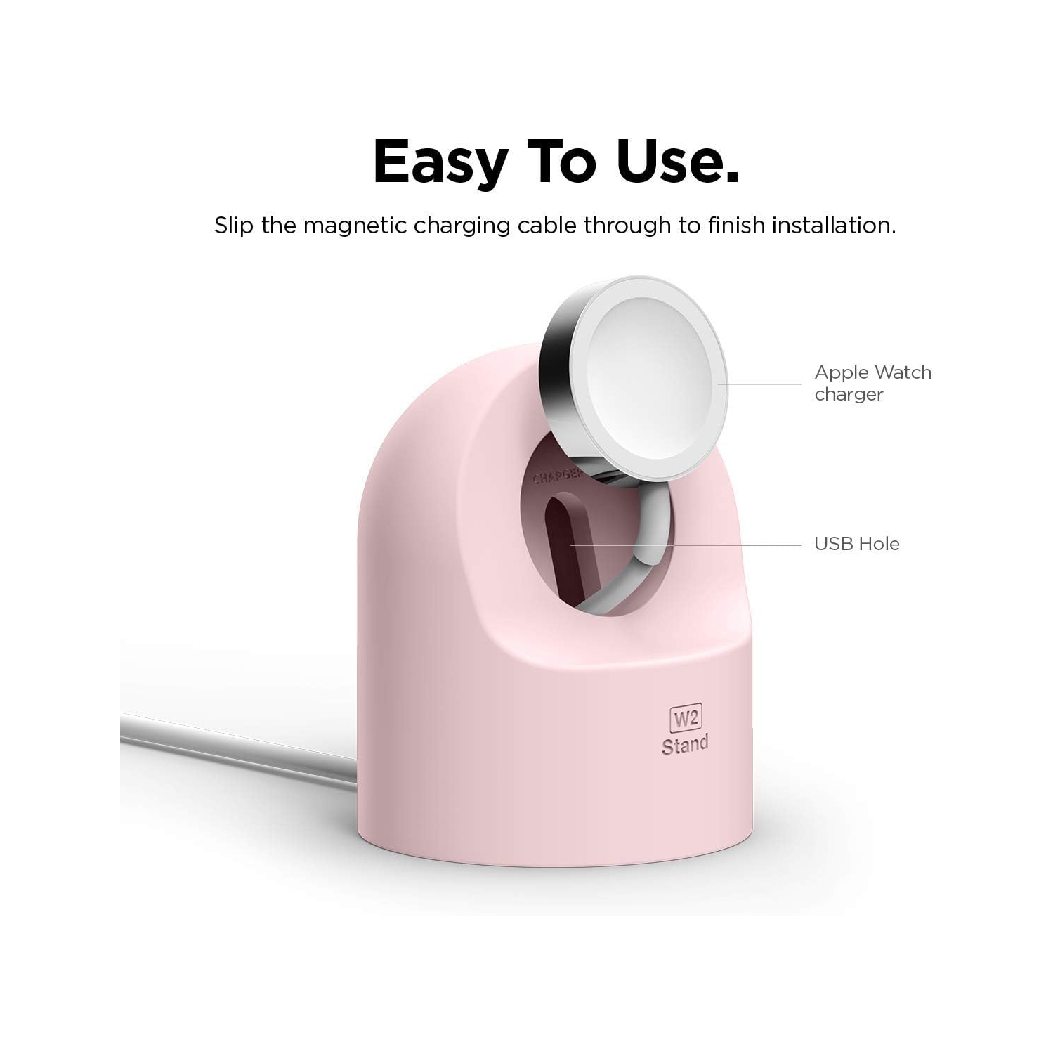 elgo W2 Station de Charge [Rose] - Compatible avec Toutes les Séries d'Apple Watch et Mode Table de Nuit