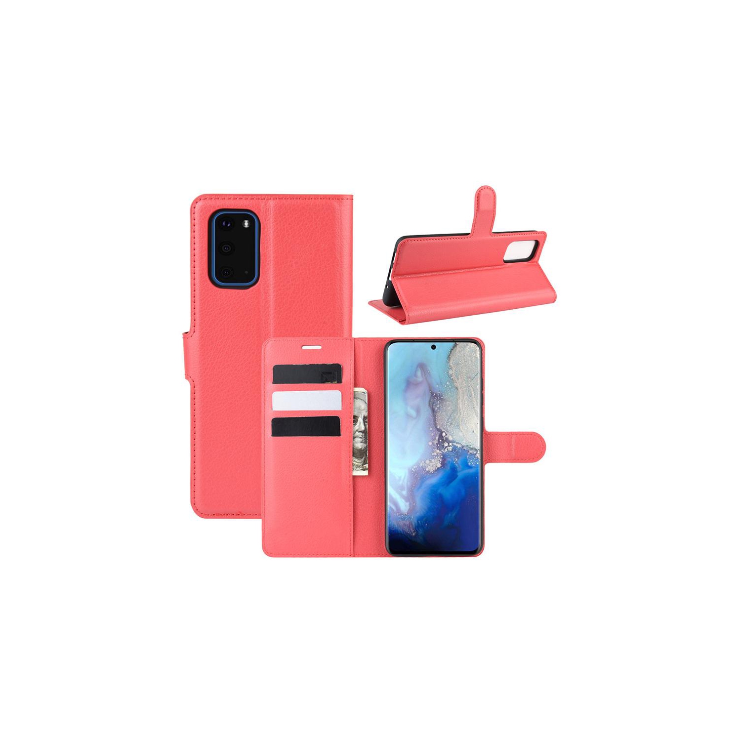 Étui portefeuille en cuir rouge PANDACO pour Galaxy S20+ de Samsung