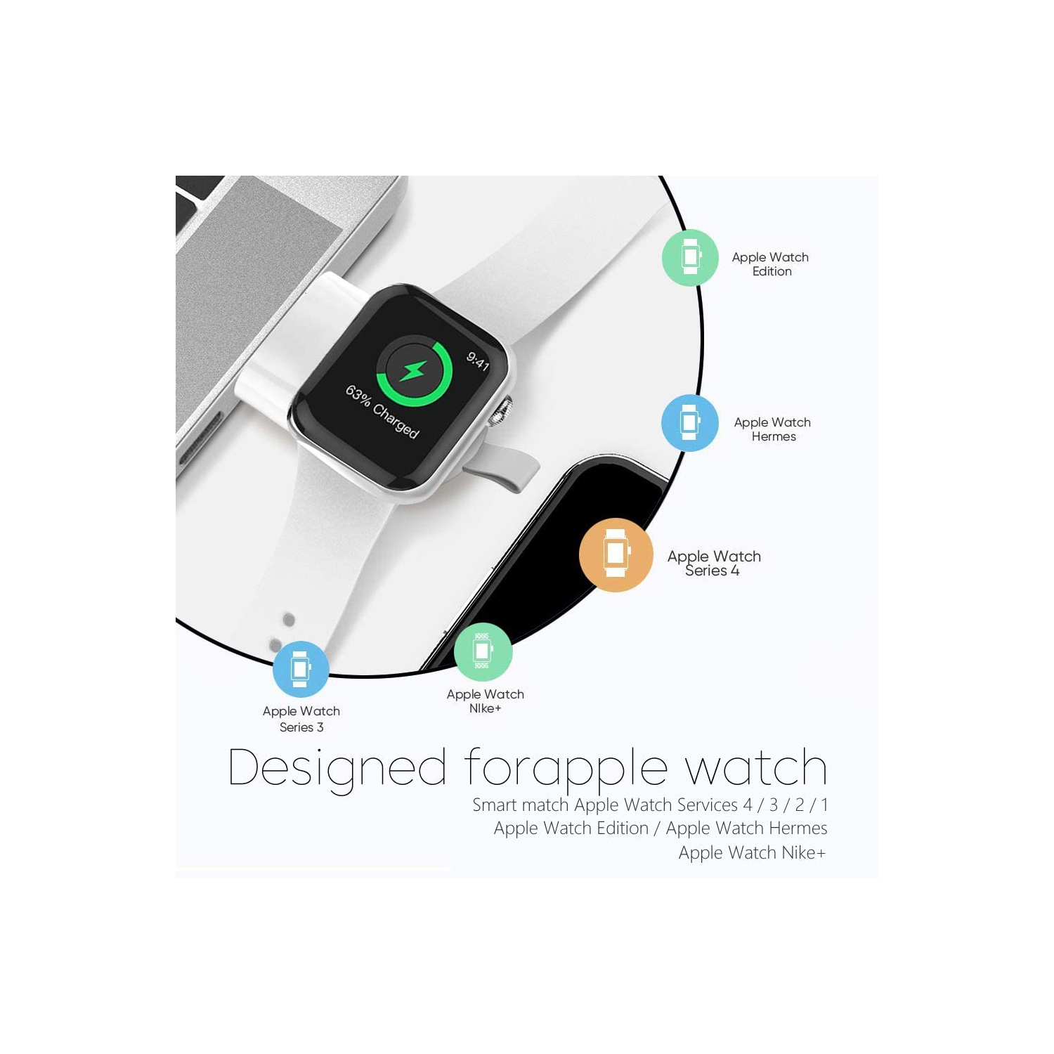 Chargeur iWatch sans fil portatif magnétique - Chargeur Apple Watch avec cordon d’entrée USB-A&nbsp;: c.a. 5V 1 a Blanc pour Apple Watch série 6 5 4