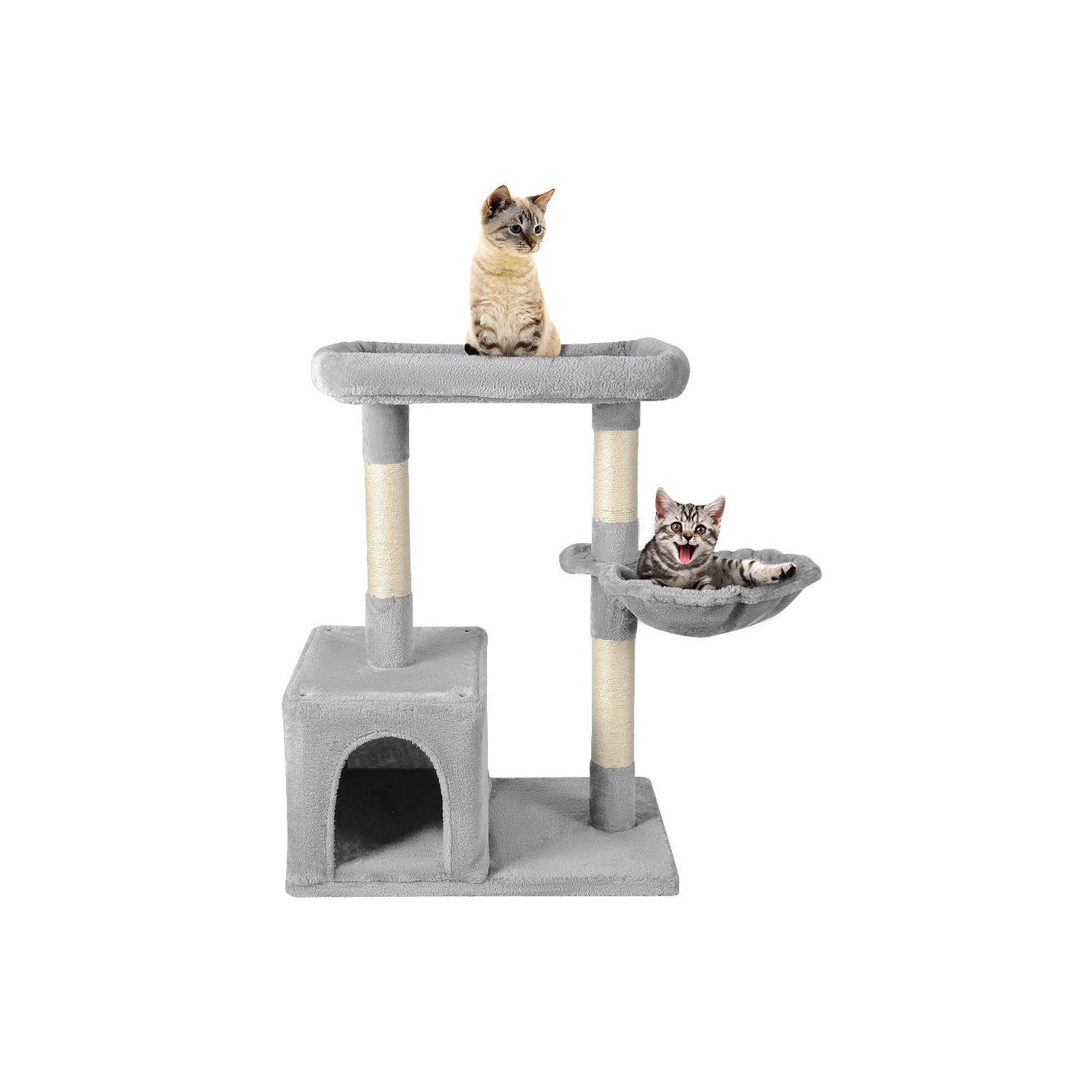 Cat Tree with Sisal-Covered Scratching Posts and 1 Plush Condos Cat Furniture for Kittens, Light Gray