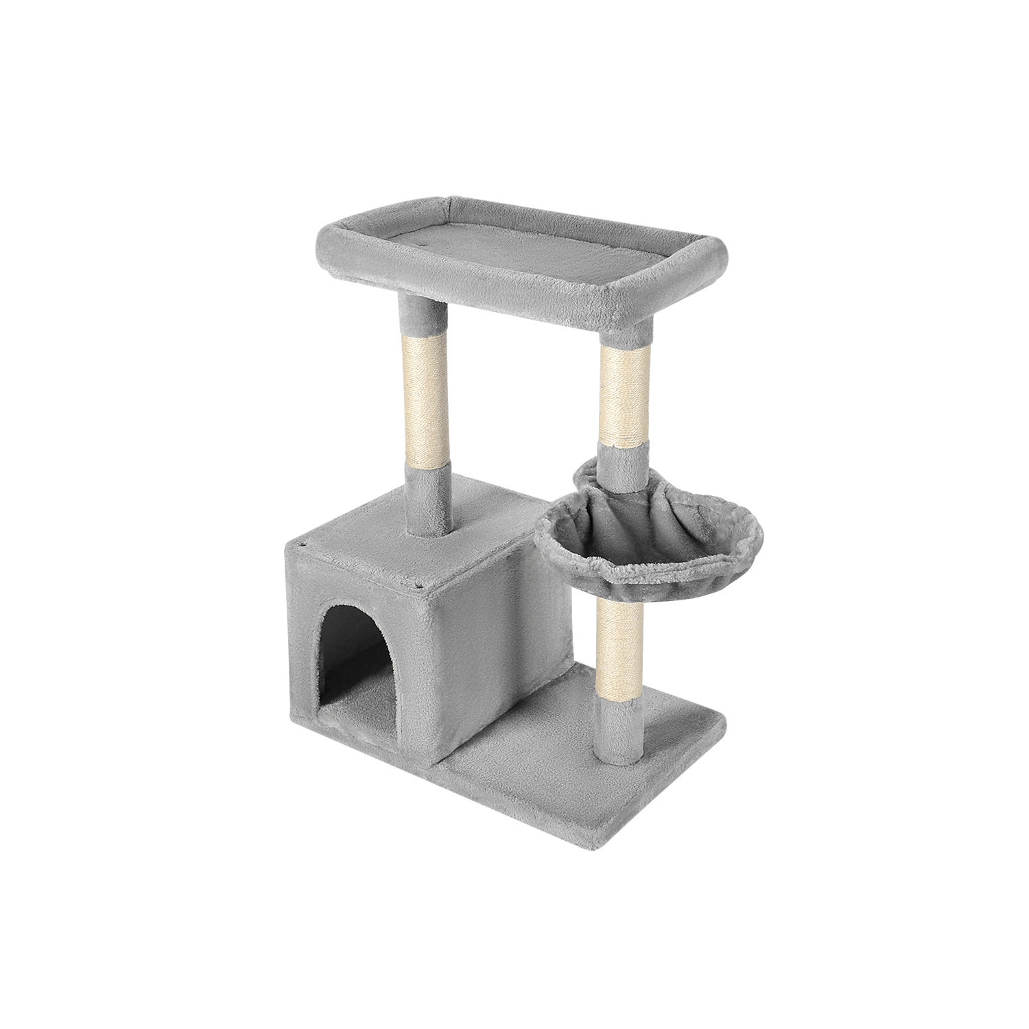 Cat Tree with Sisal-Covered Scratching Posts and 1 Plush Condos Cat Furniture for Kittens, Light Gray