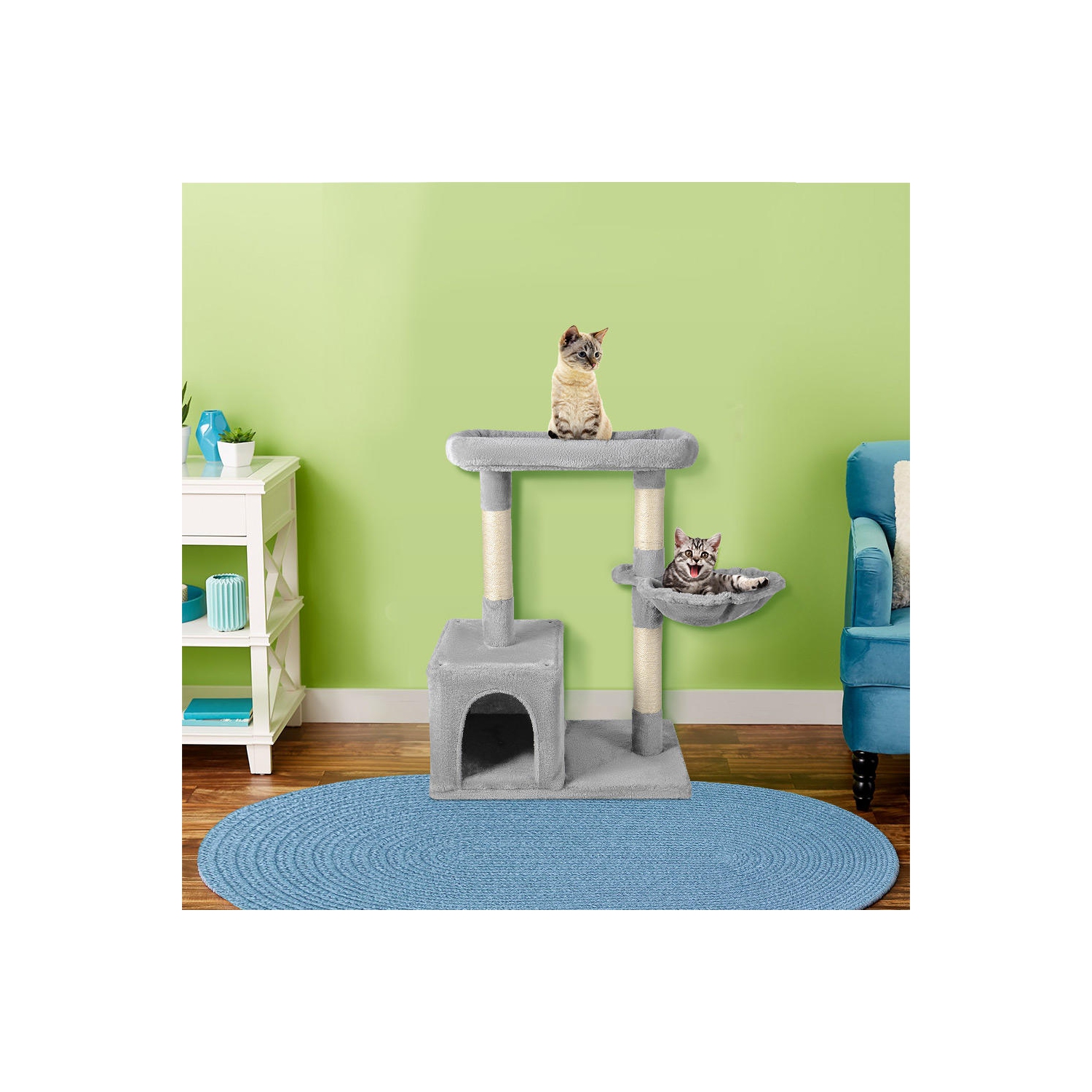 Cat Tree with Sisal-Covered Scratching Posts and 1 Plush Condos Cat Furniture for Kittens, Light Gray