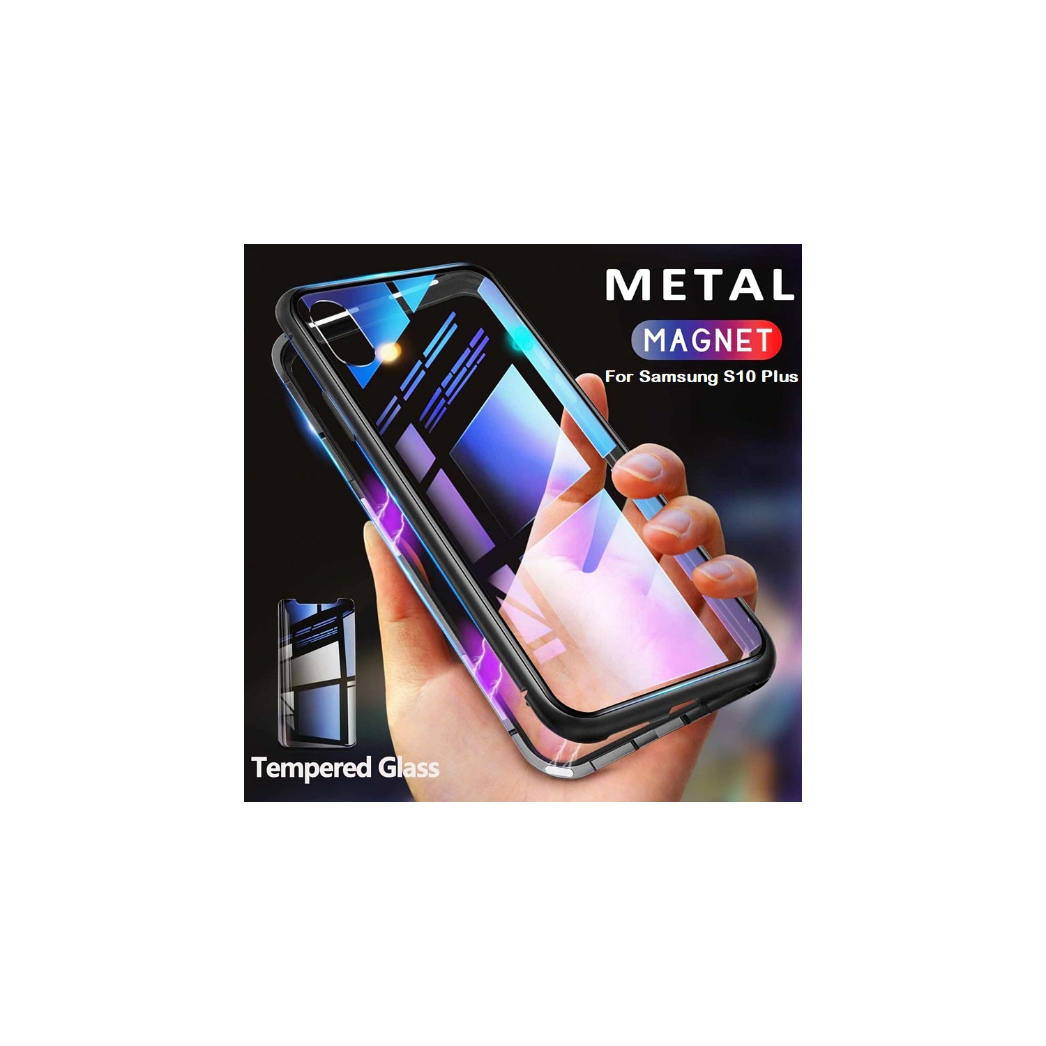 GETIHU Metal Magnetic Case + Tempered Glass Magnet Case Cover For Samsung S10 Plus