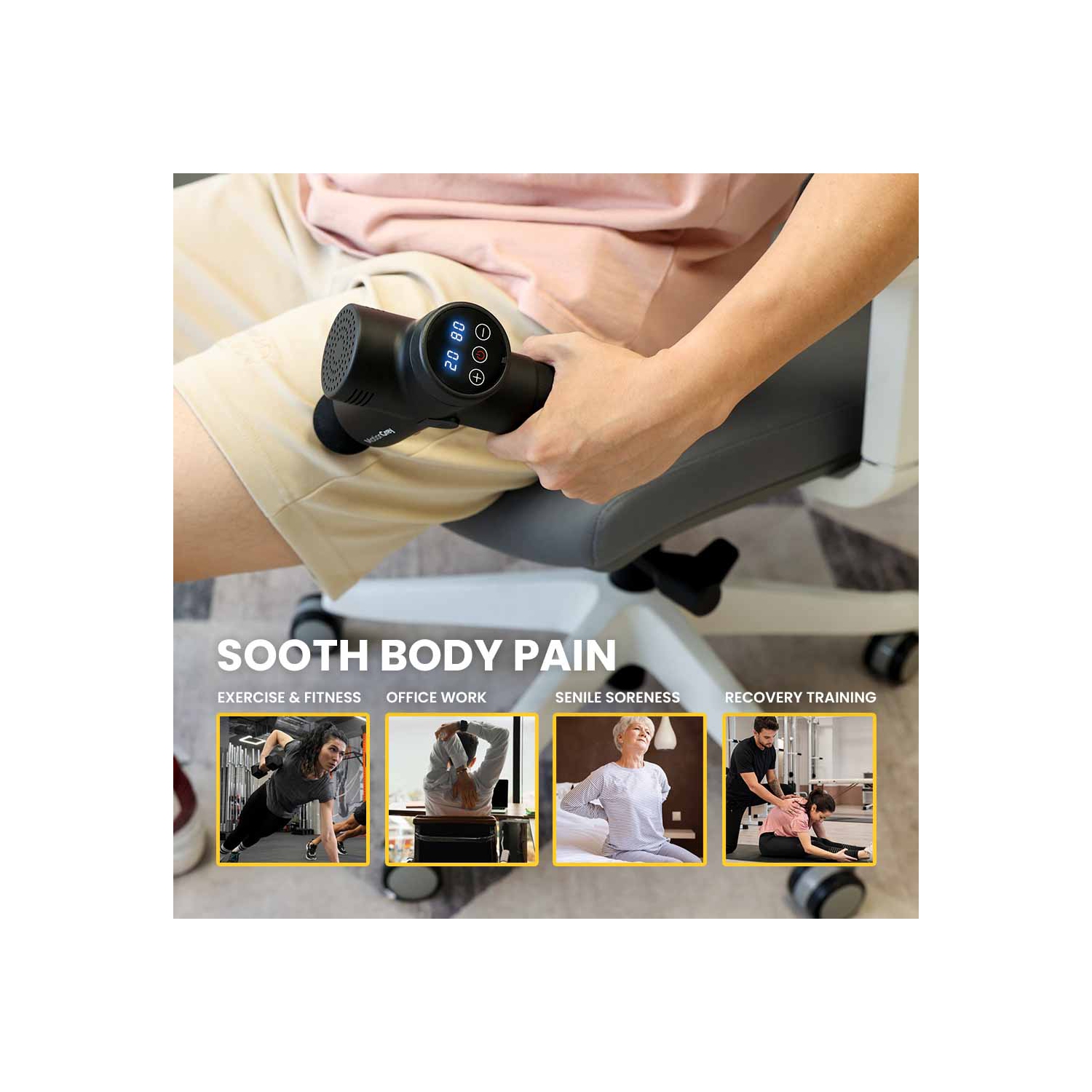 MotionGrey Personal Massage Gun Vibration Deep Tissue Percussion Massager Handheld 20 Adjustable Speeds Massager Pain Relief