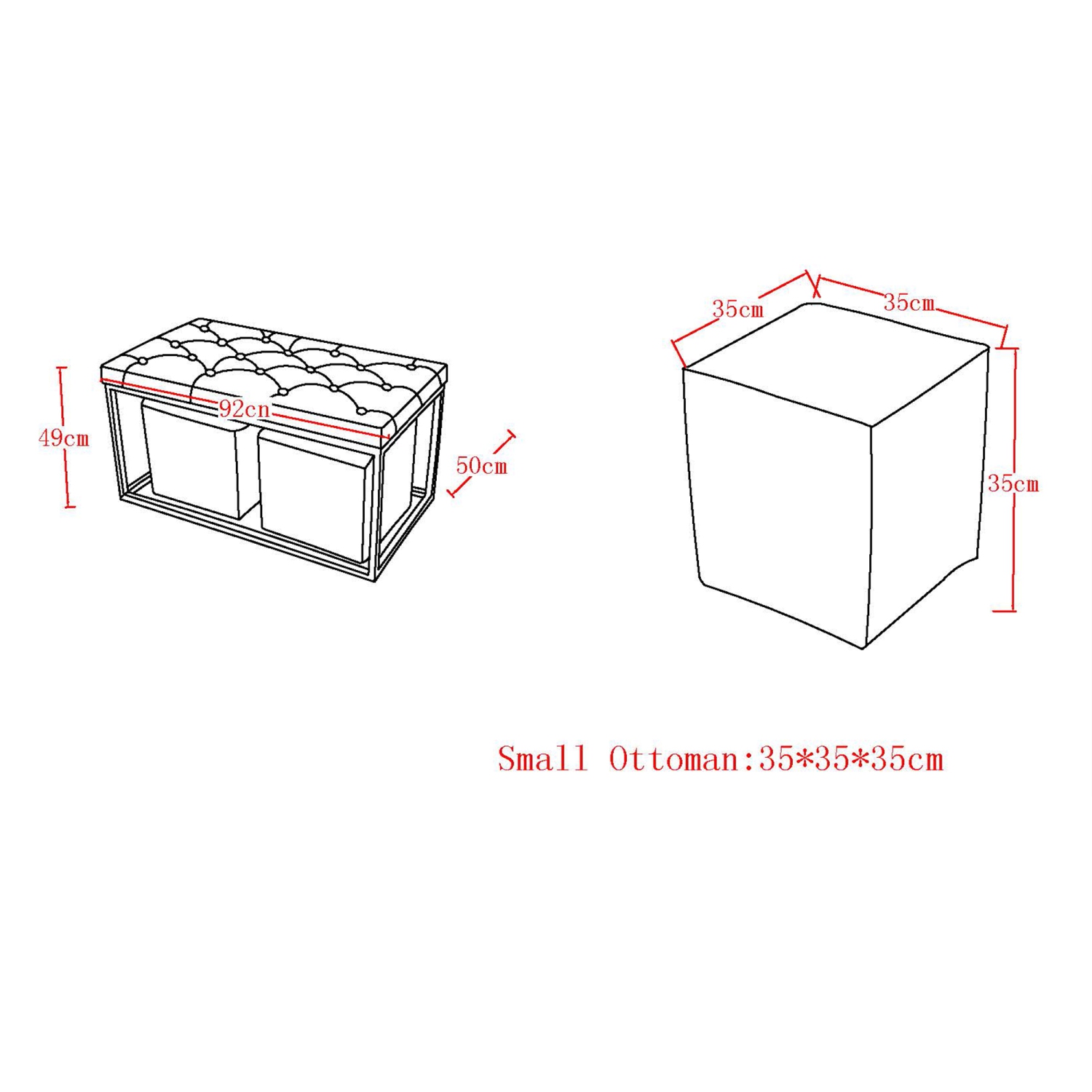 Viva Lifestyle Furiture 3PC RECTANGULAR COCKTAIL OTTOMAN - GREY BLUE