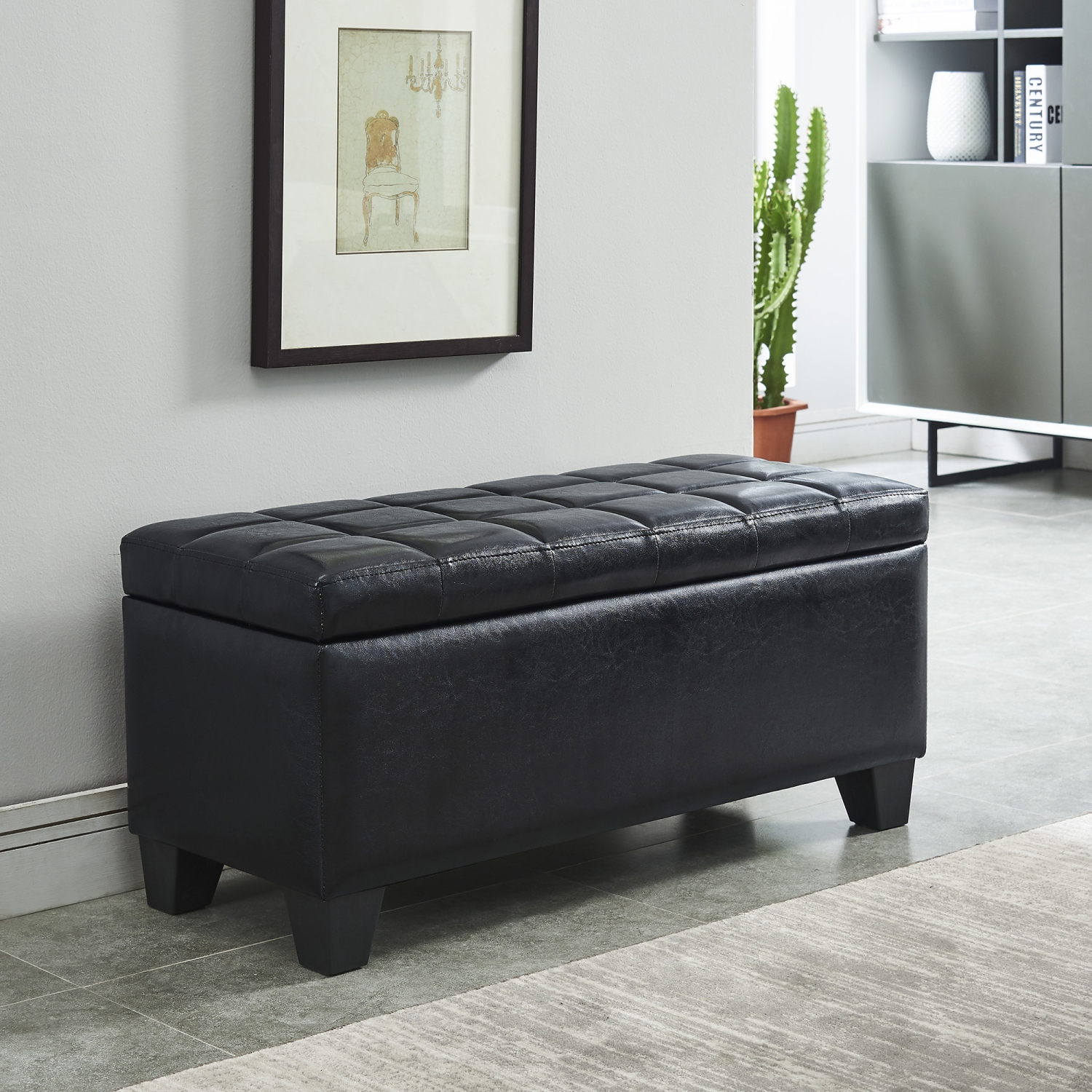Viva Lifestyle Furiture RECTANGULAR STORAGE OTTOMAN - BLACK