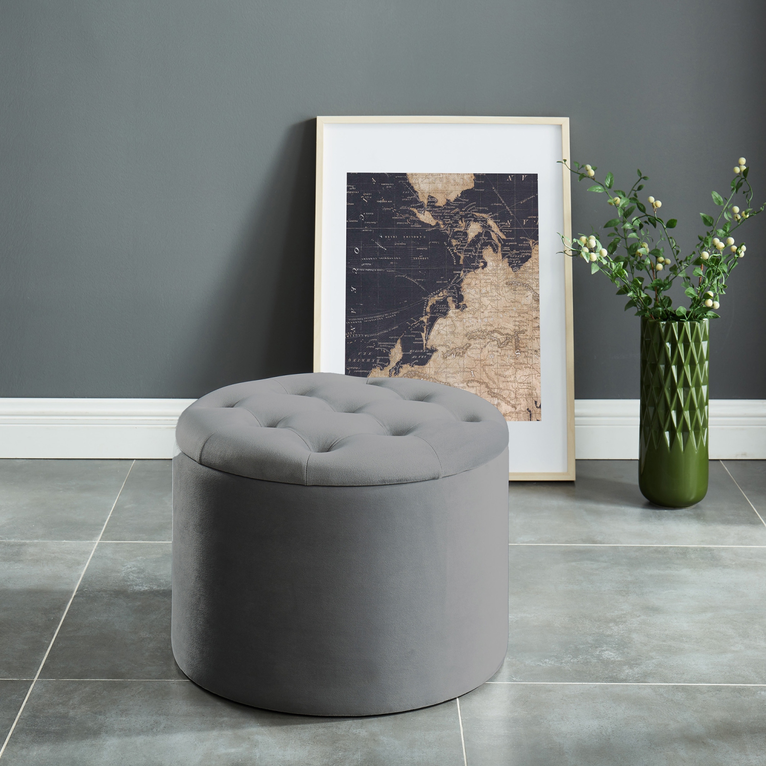 Viva Lifestyle Furiture ROUND STORAGE OTTOMAN - GREY