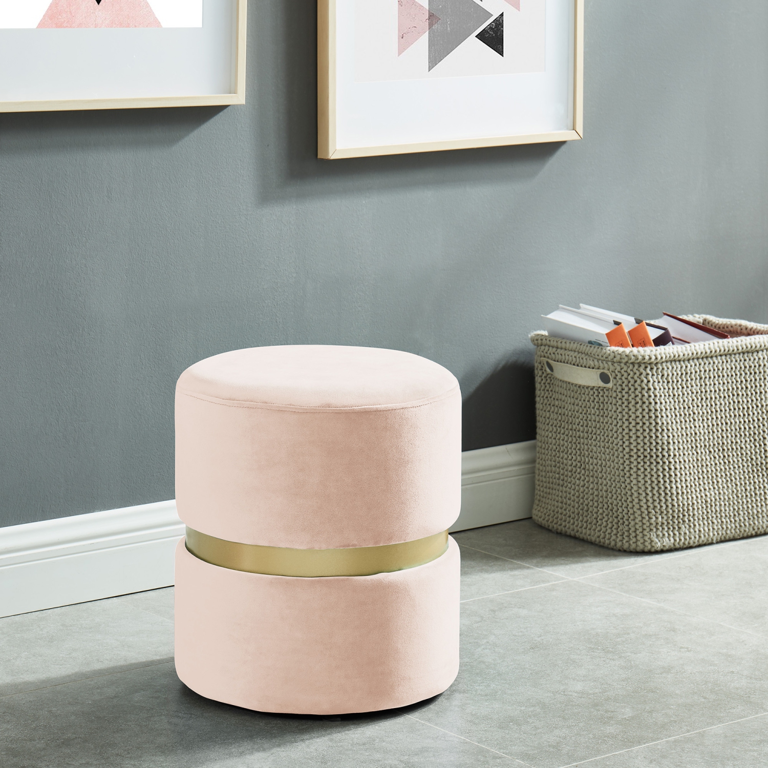 Viva Lifestyle Furiture ROUND OTTOMAN - BLUSH PINK