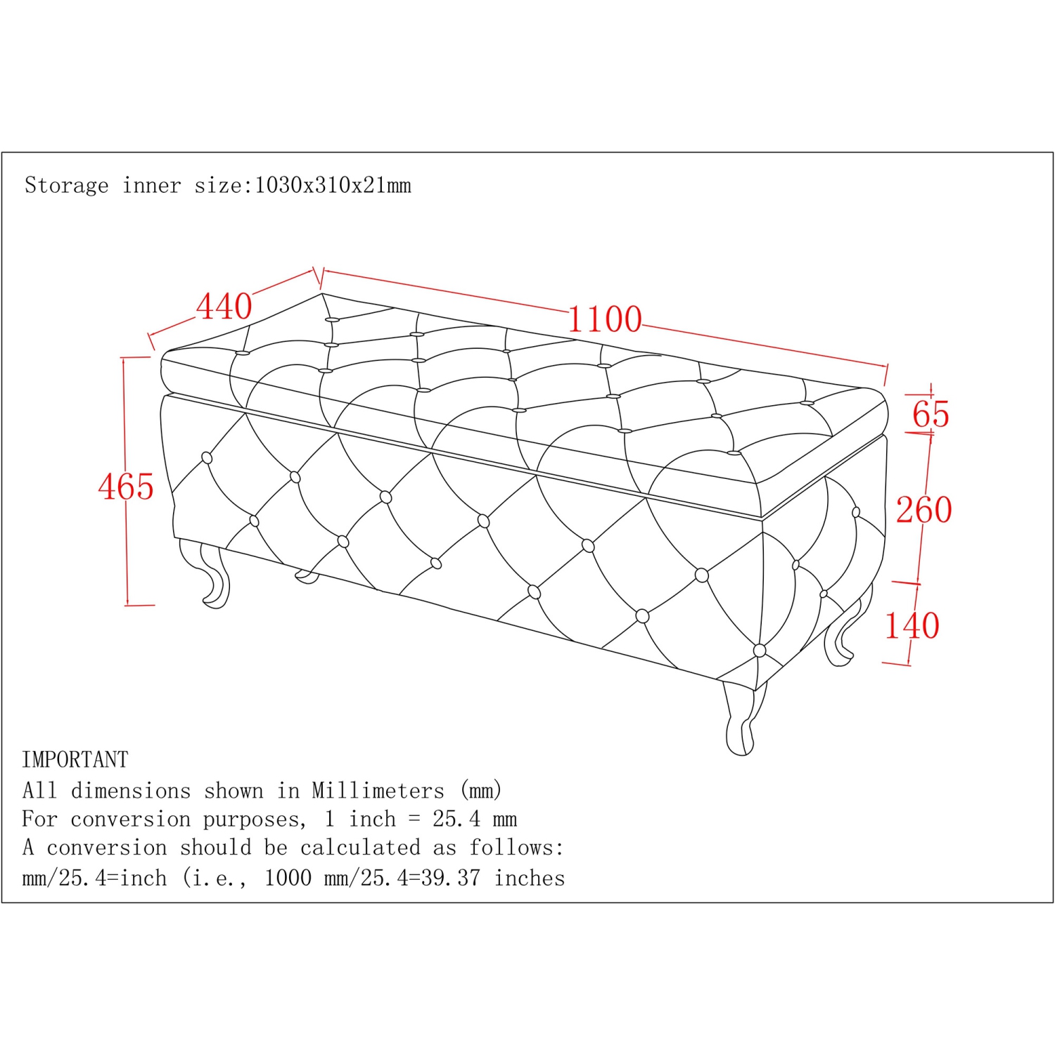POUF DE RANGEMENT RECTANGULAIRE Furmeubles de Viva Lifestyle - Rose FARD