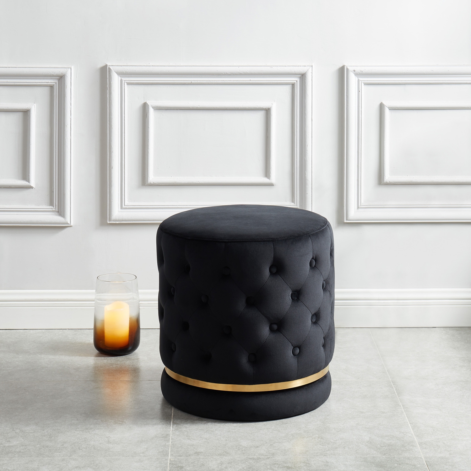 Viva Lifestyle Furiture ROUND SWIVEL OTTOMAN - BLACK/GOLD