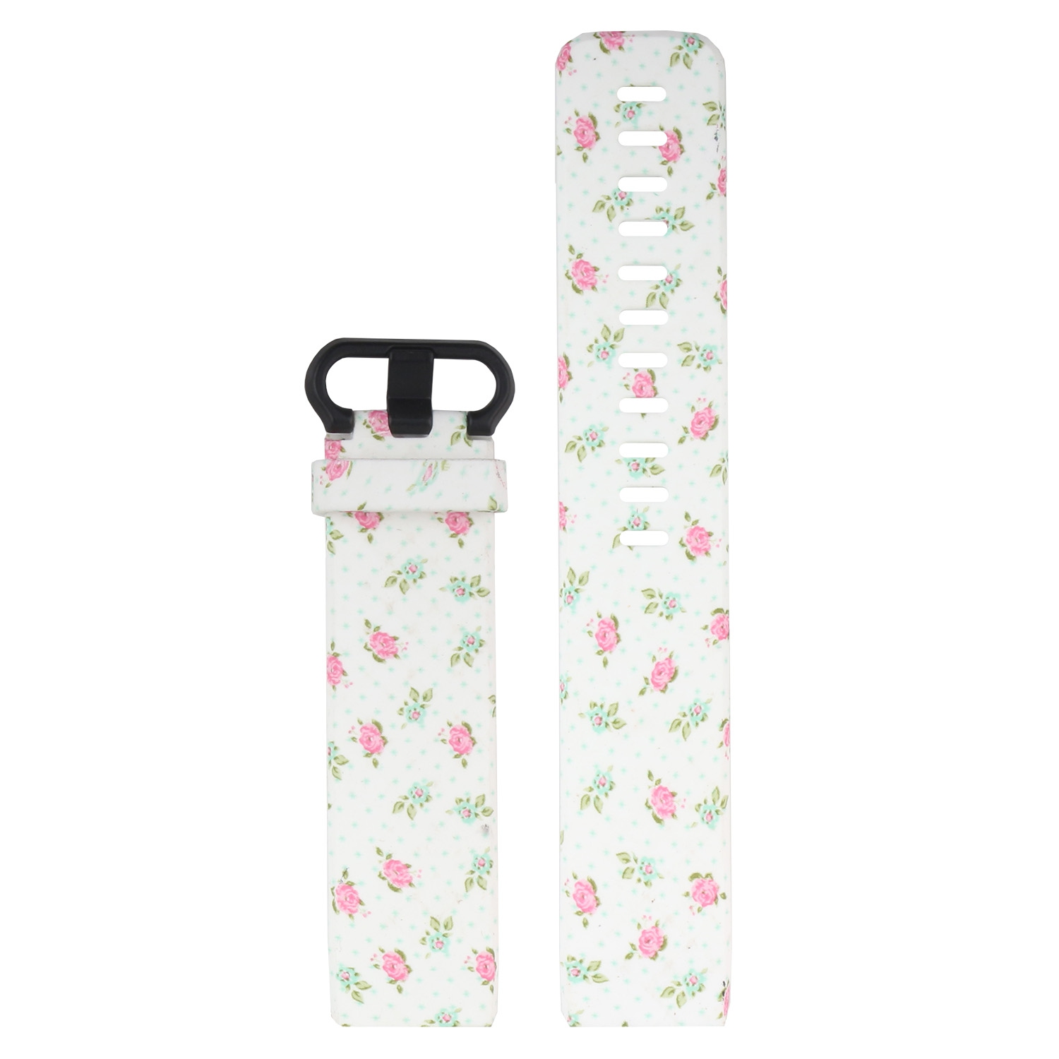 StrapsCo Patterned Silicone Rubber Watch Band Strap for Fitbit Charge 3 & Charge 4 - Short-Medium - Roses